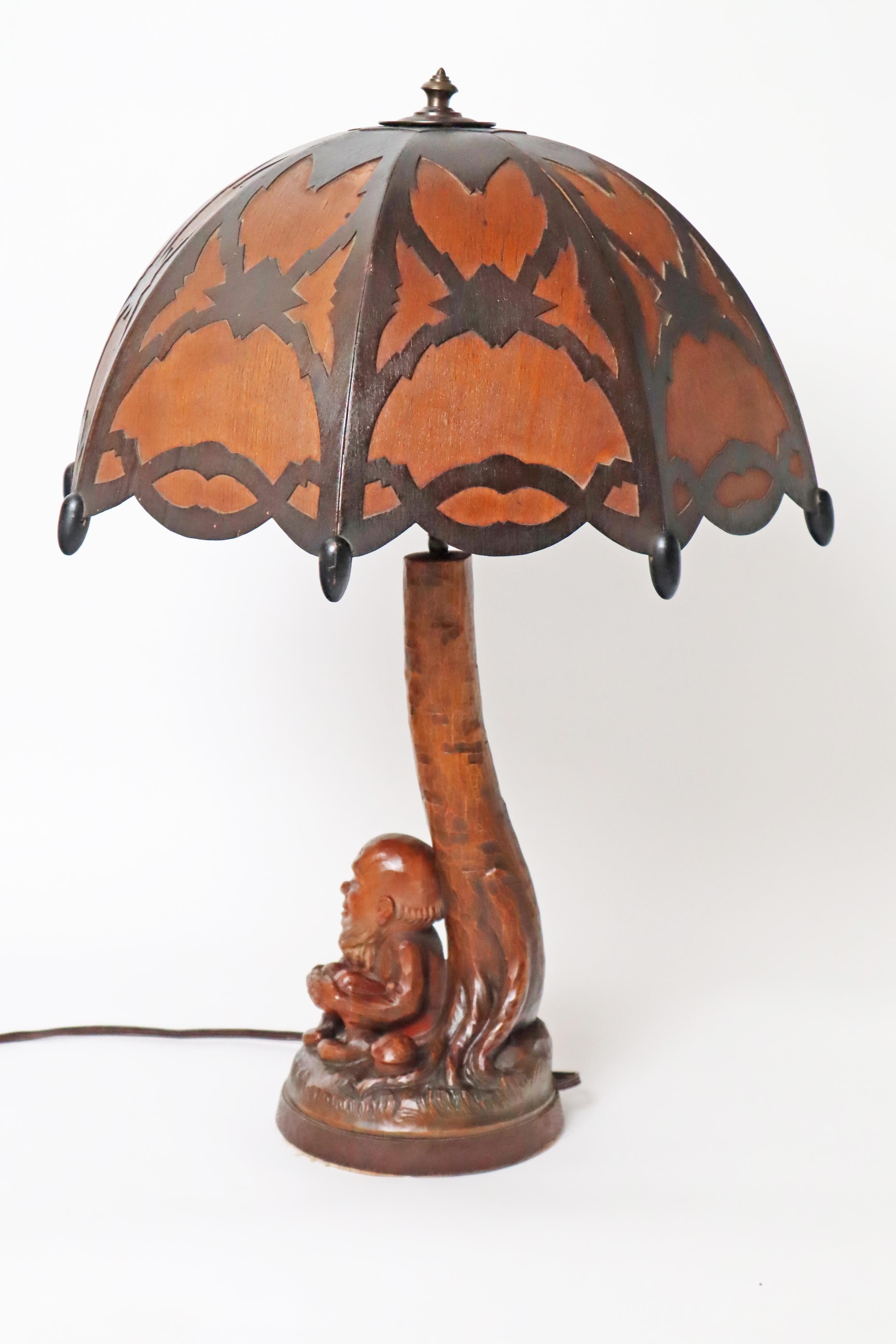 Table Lamp Black Forest Handcrafted Dwarf and Magic Mushrooms, Germany, 1920s For Sale 7