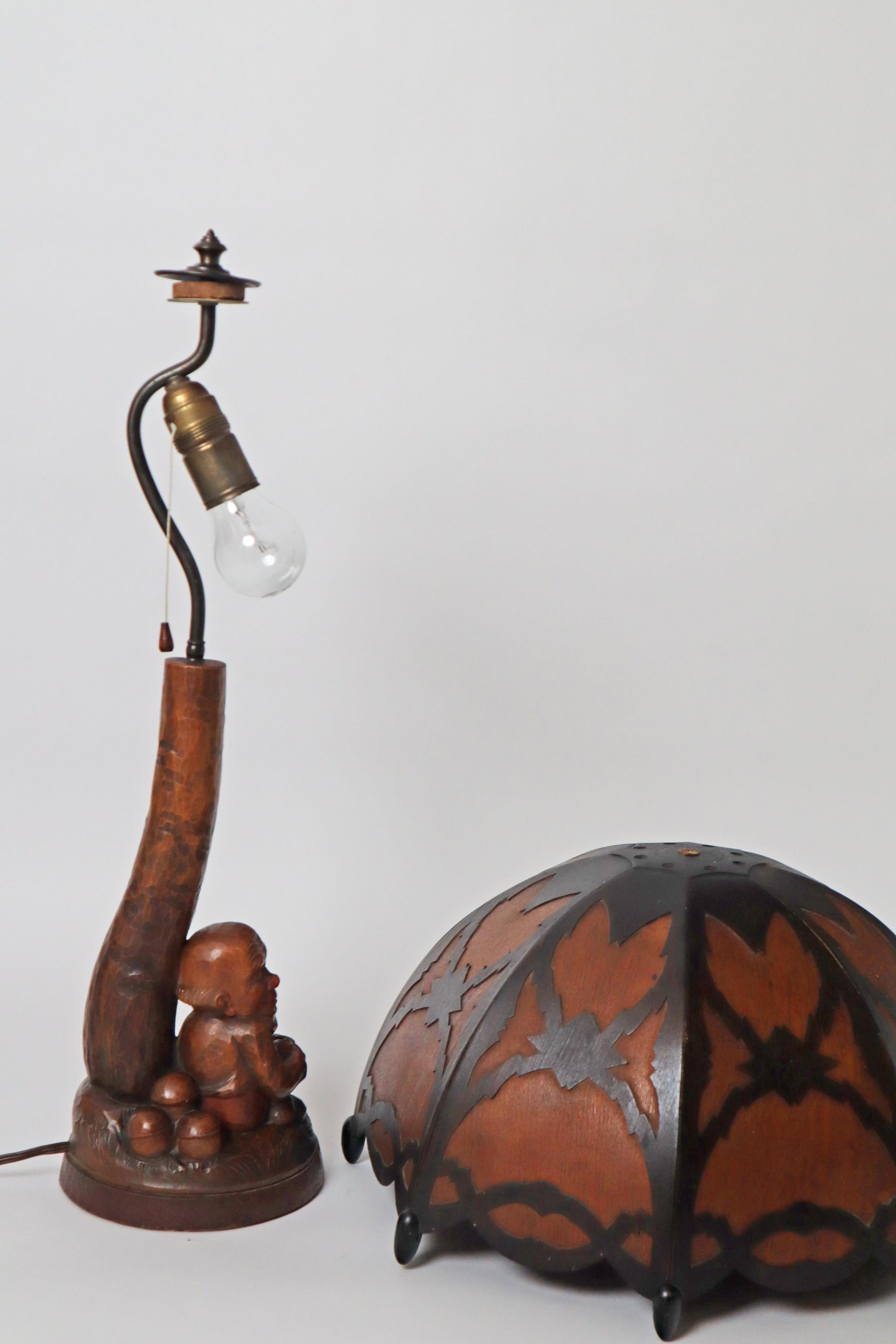 Table Lamp Black Forest Handcrafted Dwarf and Magic Mushrooms, Germany, 1920s For Sale 8