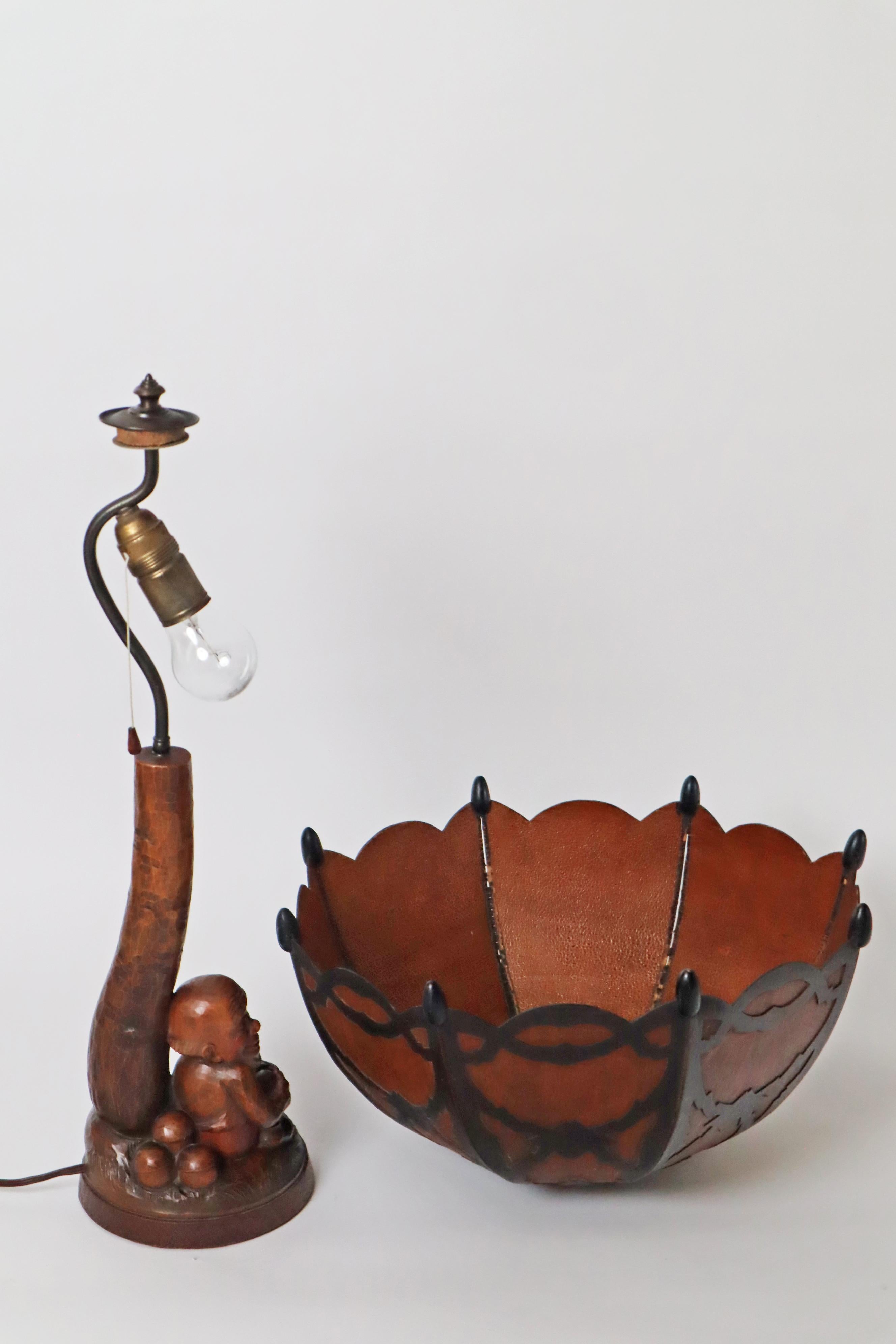 Table Lamp Black Forest Handcrafted Dwarf and Magic Mushrooms, Germany, 1920s For Sale 12