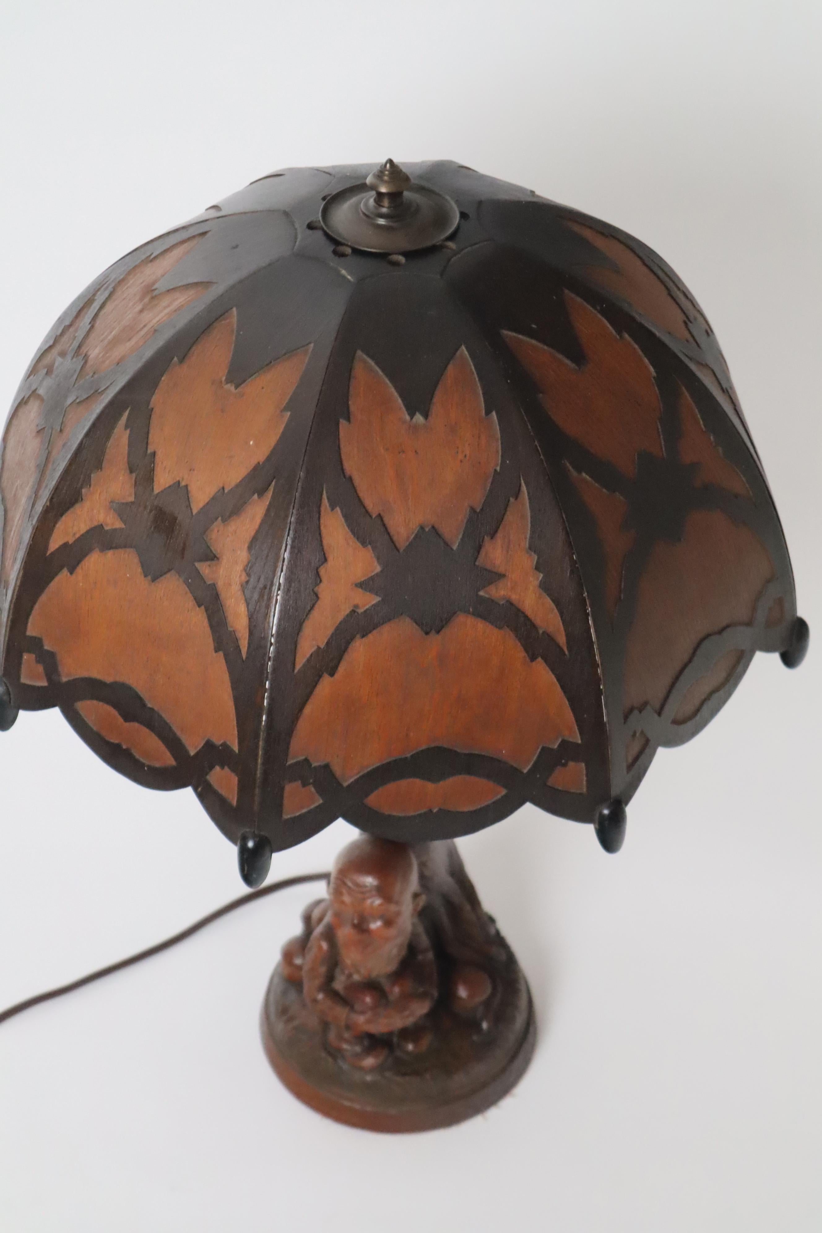 Table Lamp Black Forest Handcrafted Dwarf and Magic Mushrooms, Germany, 1920s For Sale 2