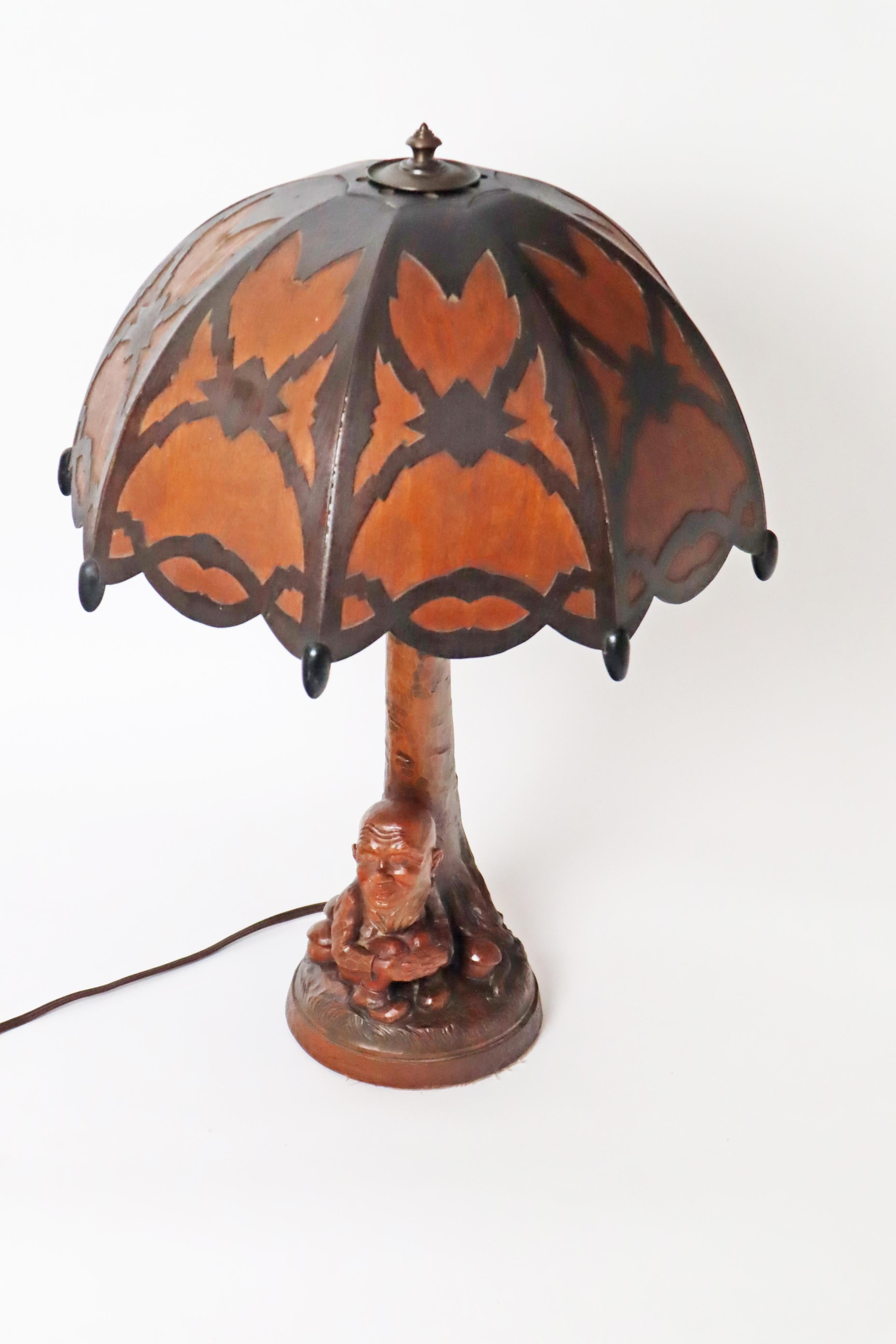 Table Lamp Black Forest Handcrafted Dwarf and Magic Mushrooms, Germany, 1920s For Sale 3