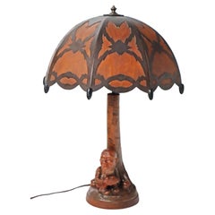 Table Lamp Black Forest Handcrafted Dwarf and Magic Mushrooms, Germany, 1920s