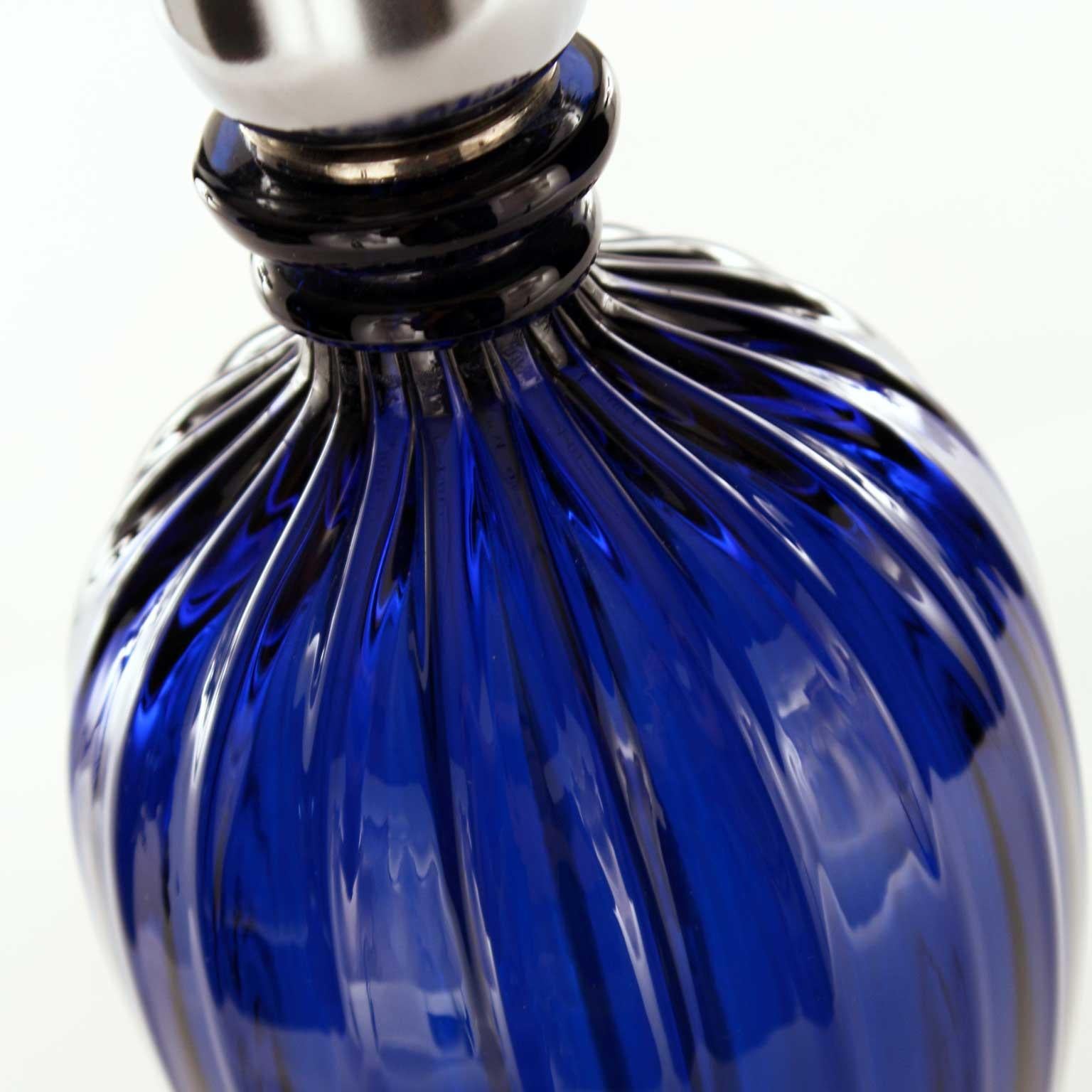 Italian Artistic Table Lamp Blue Transparent Murano Glass White Lampshade by Multiforme