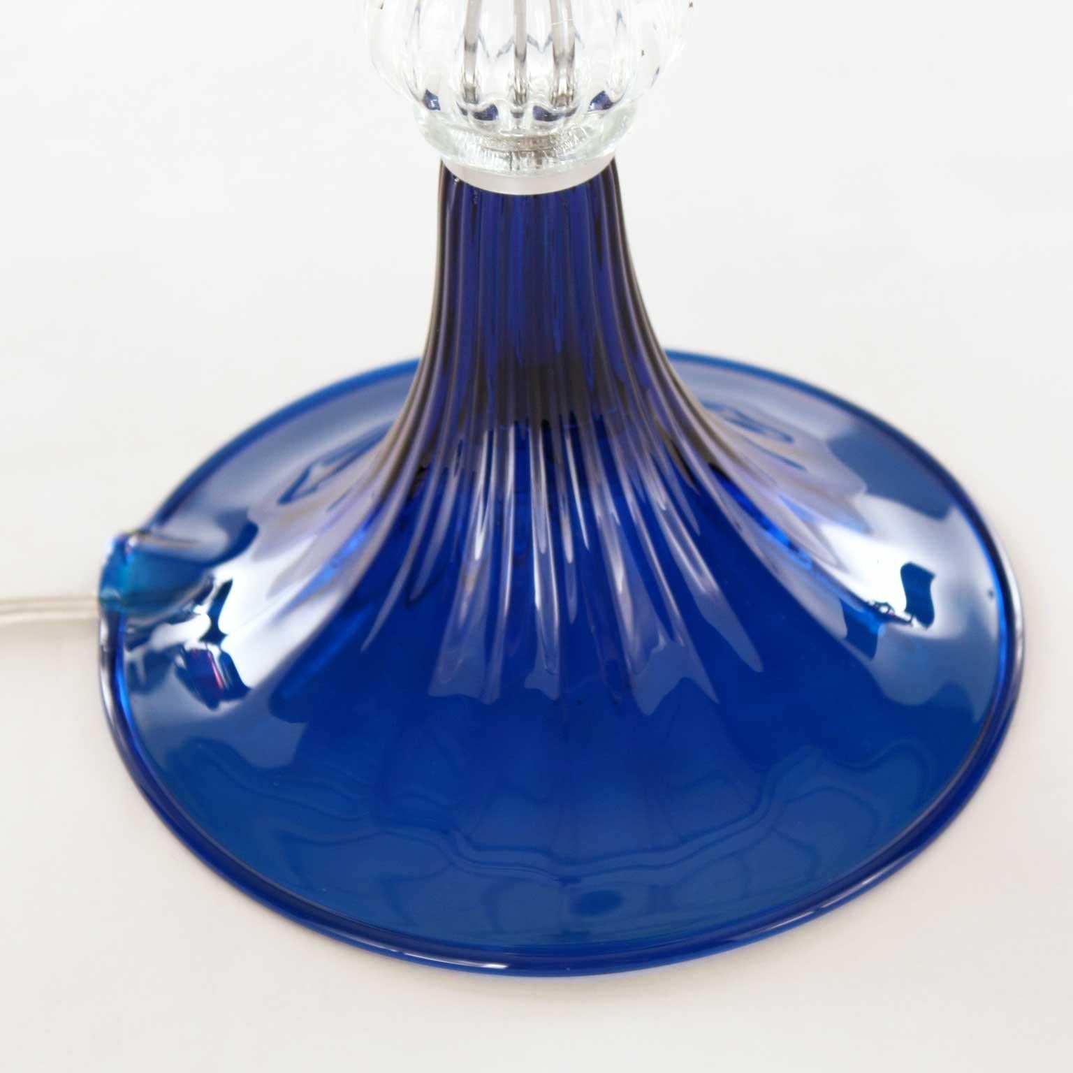 Artistic Table Lamp Blue Transparent Murano Glass White Lampshade by Multiforme In New Condition In Trebaseleghe, IT
