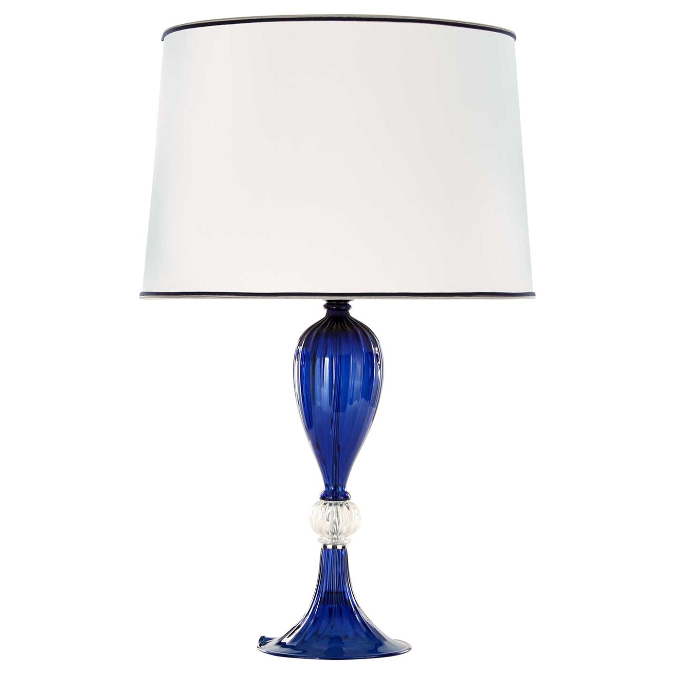 Artistic Table Lamp Blue Transparent Murano Glass White Lampshade by Multiforme