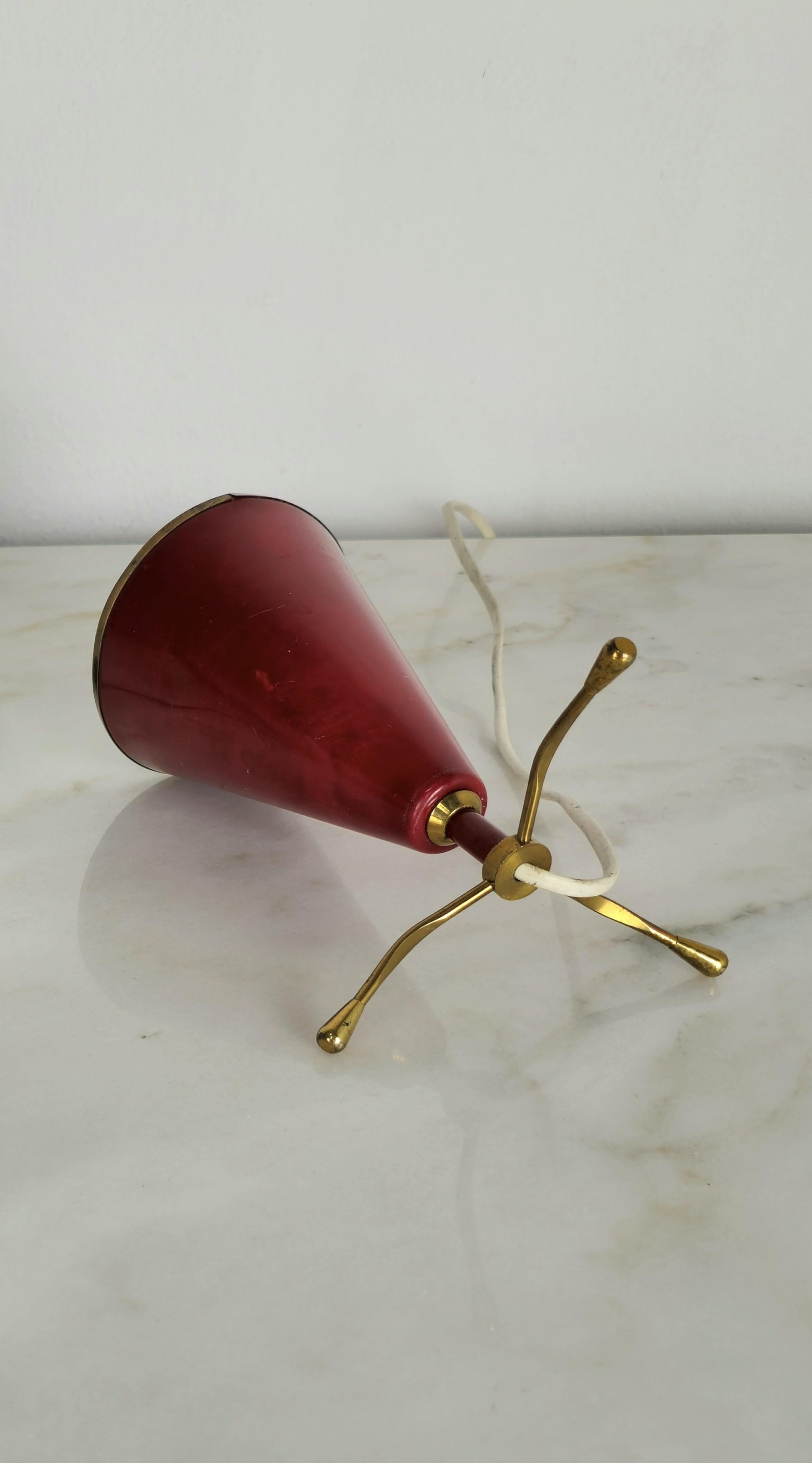 Italian Table Lamp Brass Aluminum Red Attributable to Arredoluce Midcentury Italy 50s For Sale