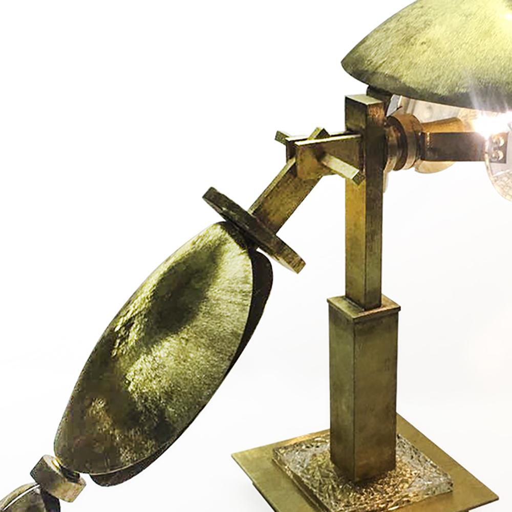 Hand-Crafted Table Lamp Brass Crystal Hand Engraved Golden Italy  For Sale