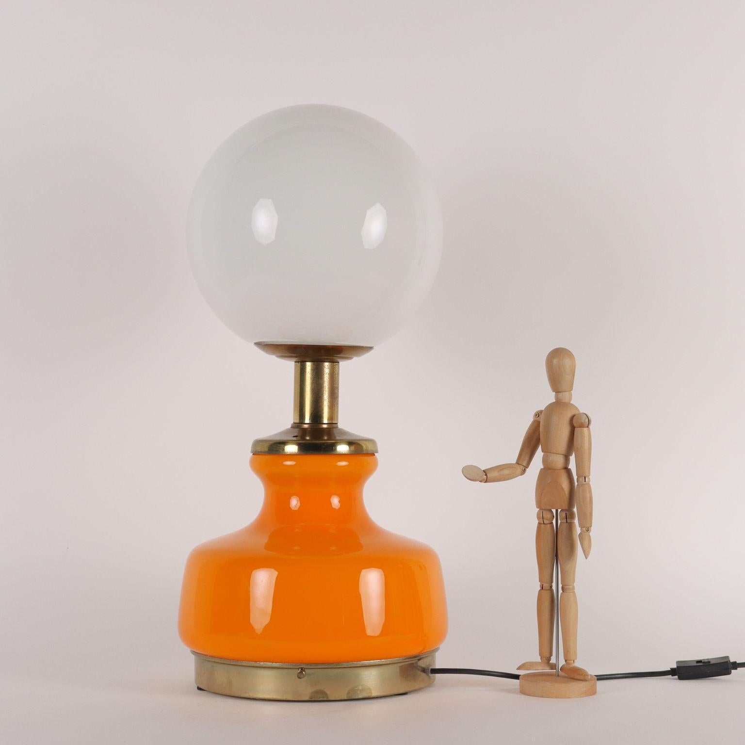 Table lamp, brass, glass. Good conditions, with small signs of usage.