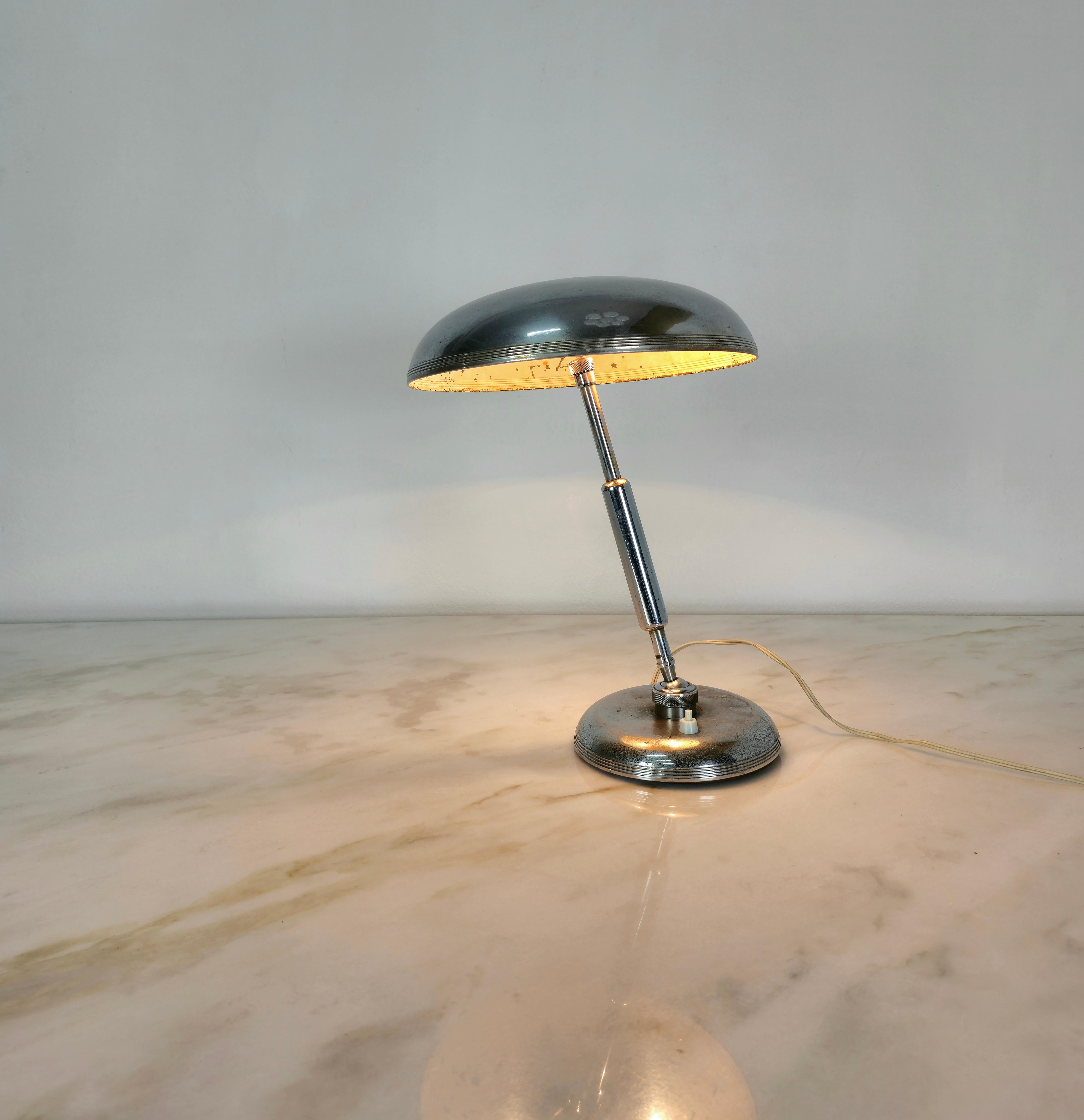 Mid-Century Modern Table Lamp Brass Nickel-Plated Giovanni Michelucci for Lariolux Midcentury 1950s For Sale