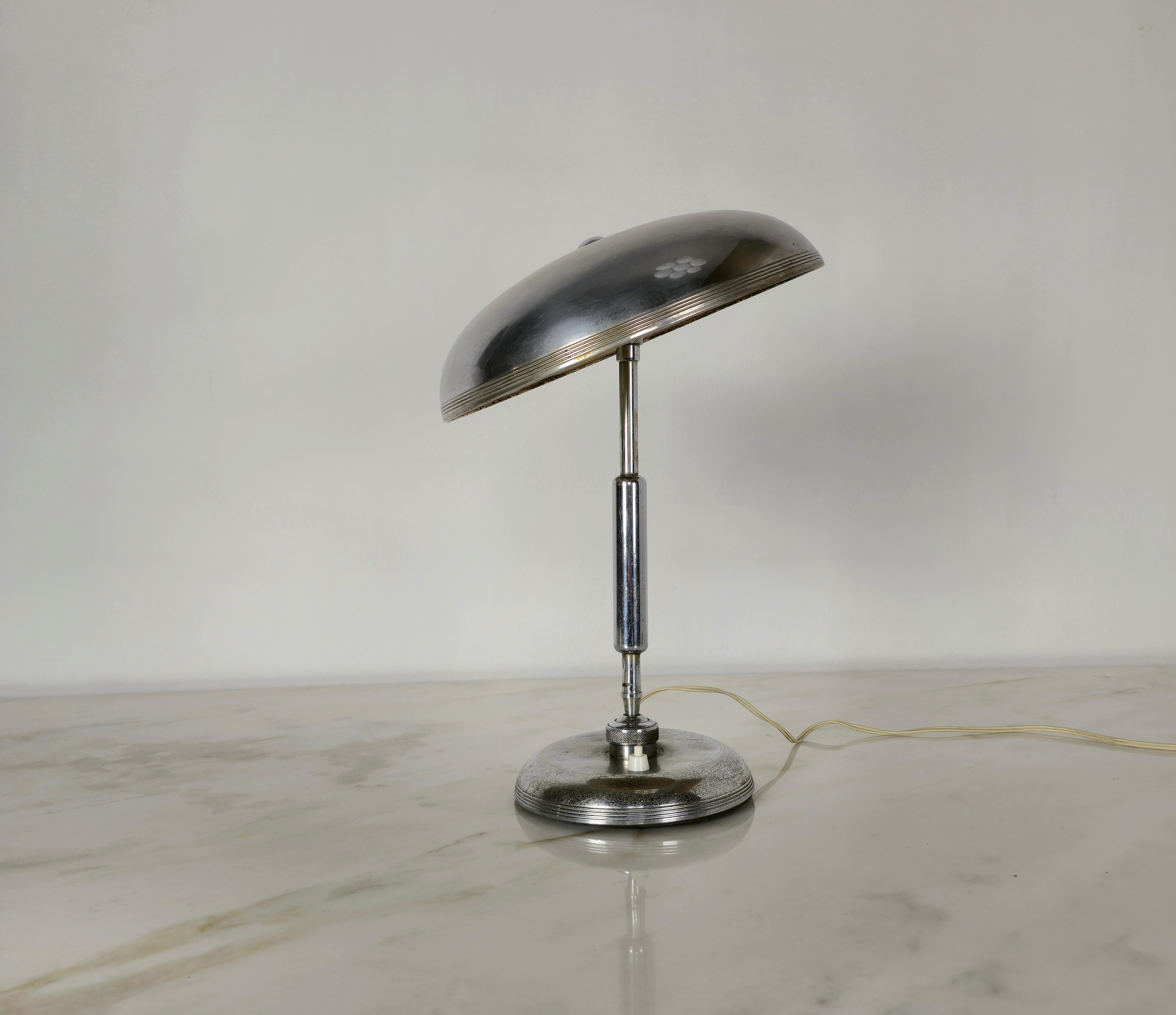 Italian Table Lamp Brass Nickel-Plated Giovanni Michelucci for Lariolux Midcentury 1950s For Sale