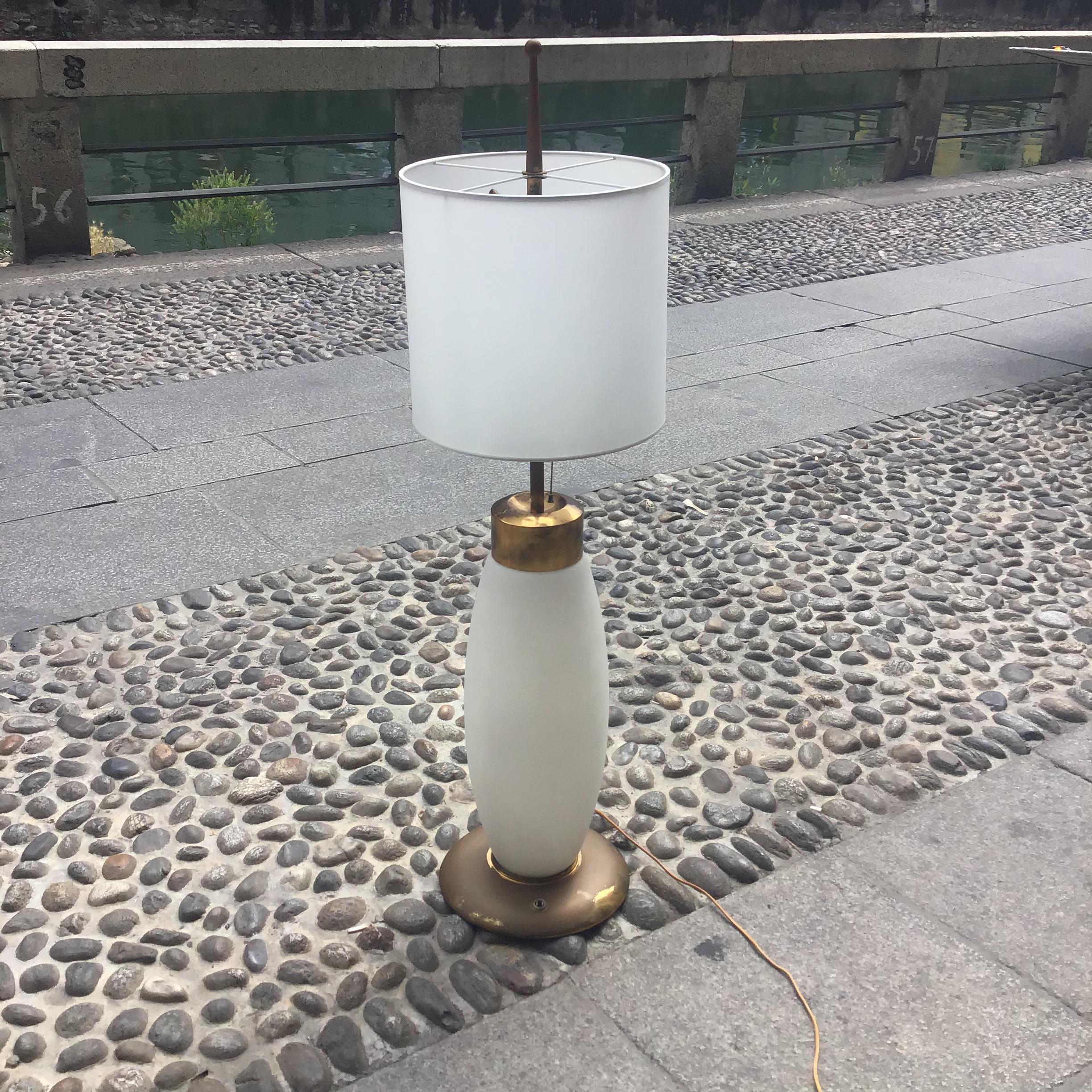 Table Lamp Brass Opaline Glass 1950 Italy 4