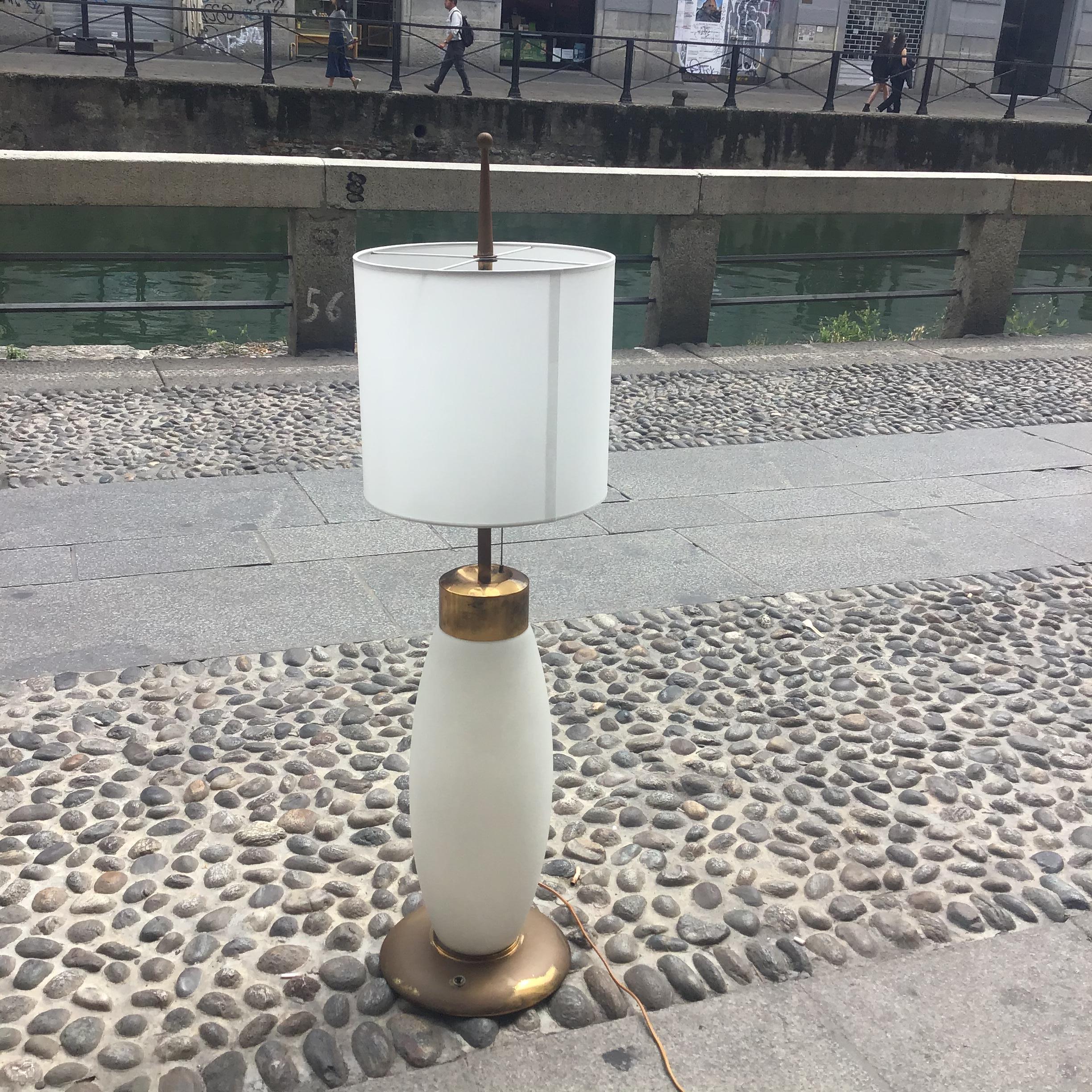 Table Lamp Brass Opaline Glass 1950 Italy 7