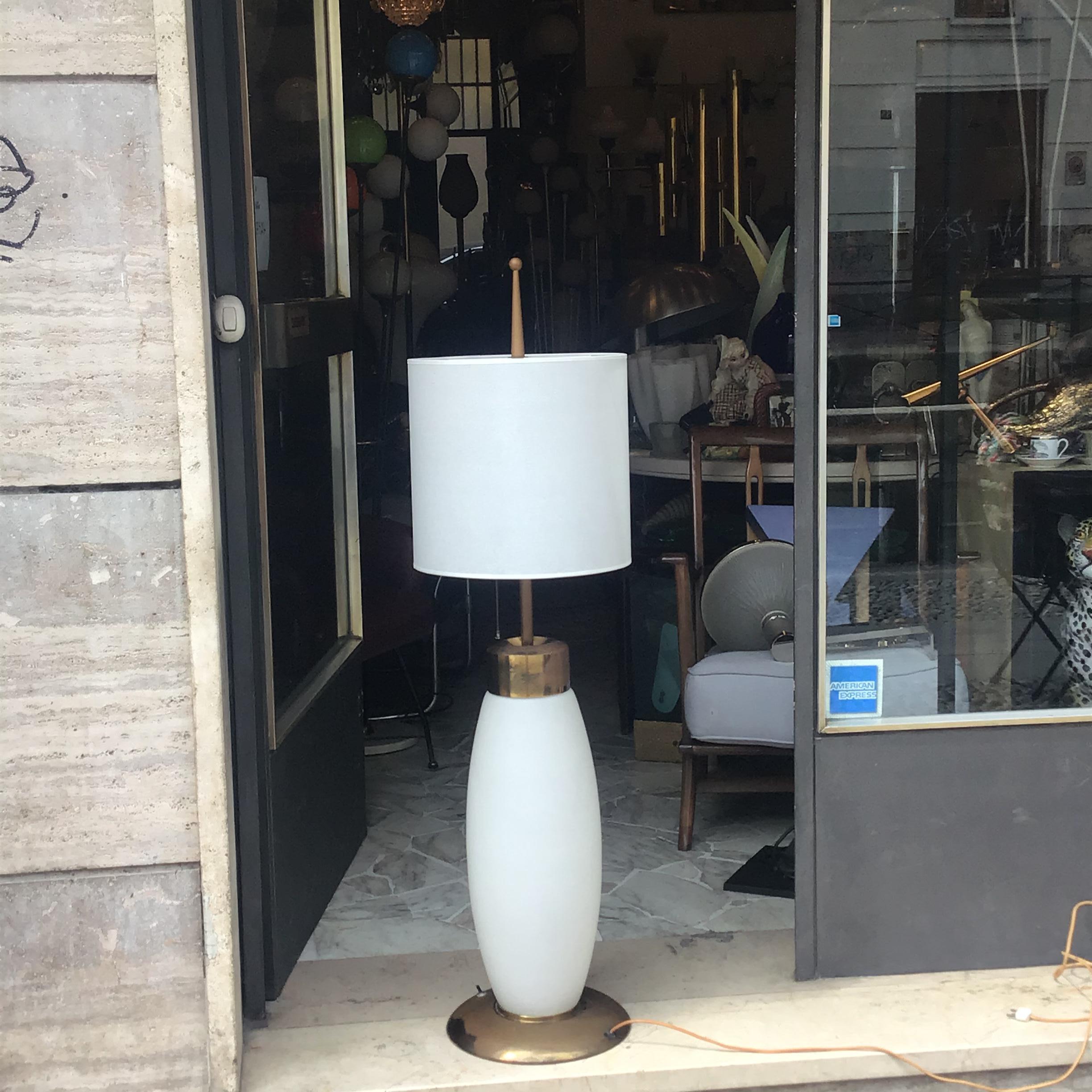 Table Lamp Brass Opaline Glass 1950 Italy 9