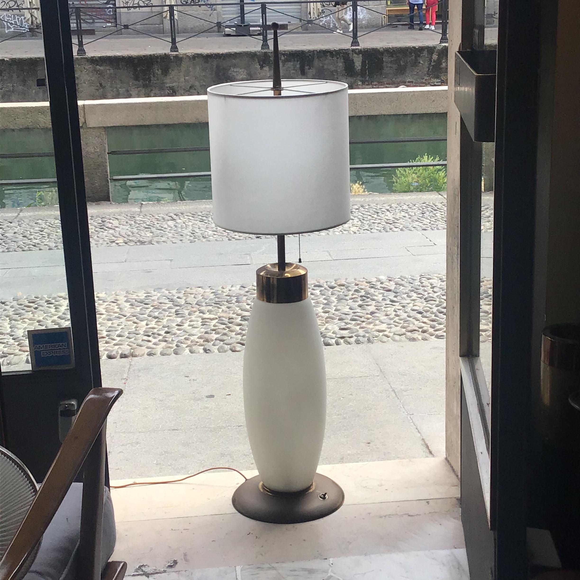 Table Lamp Brass Opaline Glass 1950 Italy 11