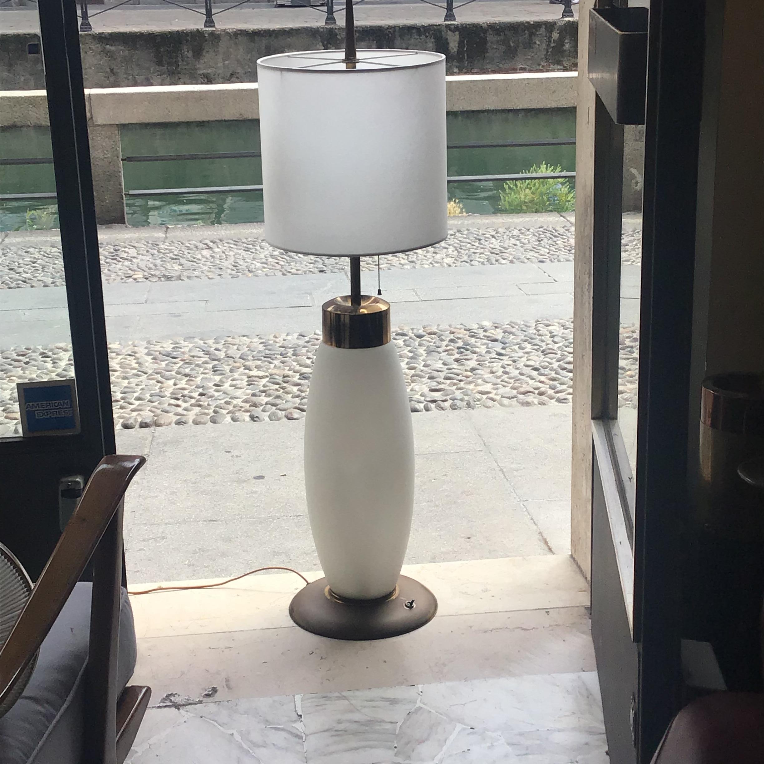 Table Lamp Brass Opaline Glass 1950 Italy 12
