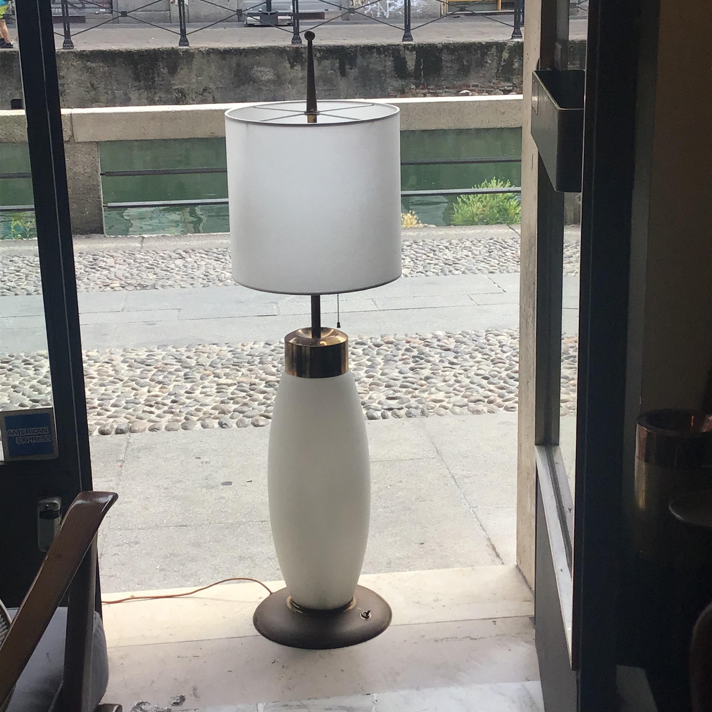 Table Lamp Brass Opaline Glass 1950 Italy 13