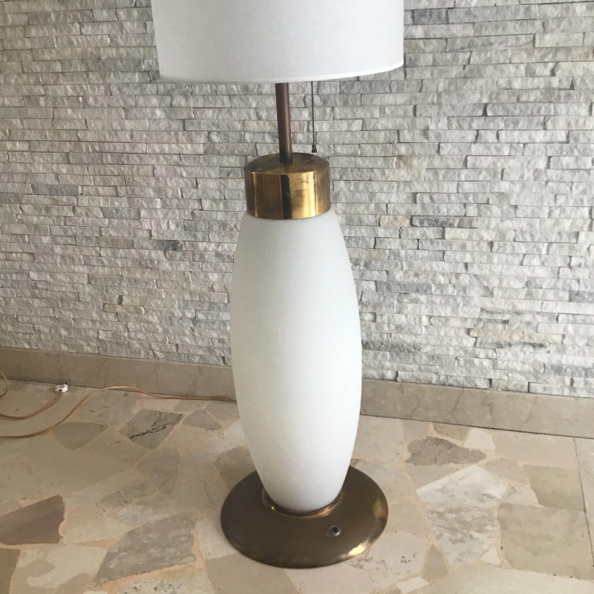 Italian Table Lamp Brass Opaline Glass 1950 Italy