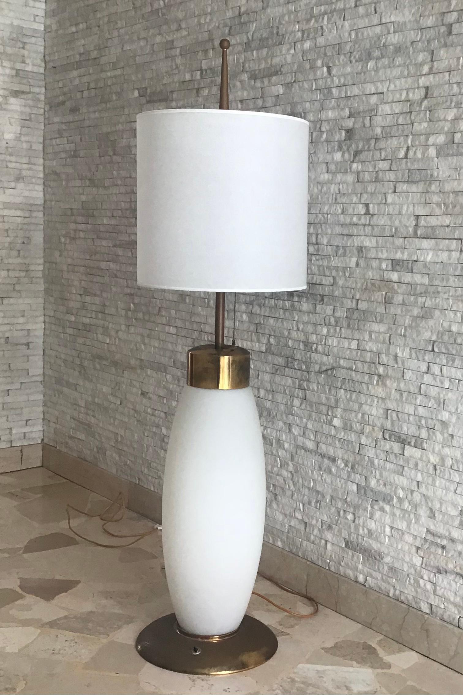 Table Lamp Brass Opaline Glass 1950 Italy 1