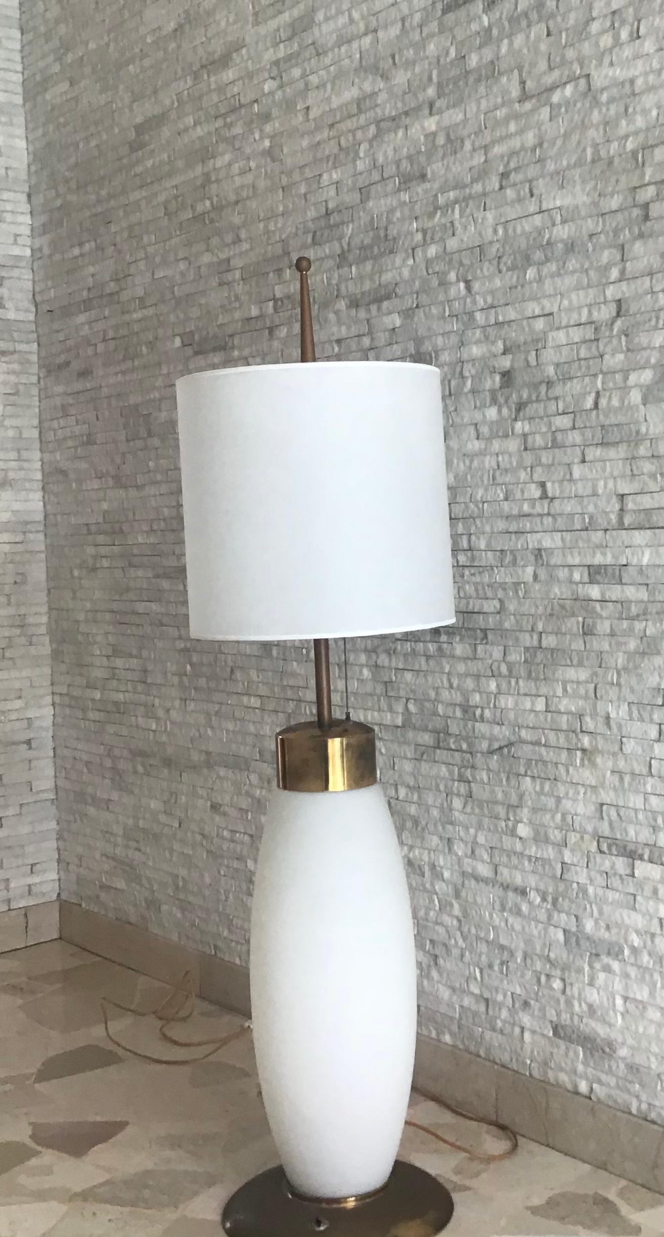 Table Lamp Brass Opaline Glass 1950 Italy 2
