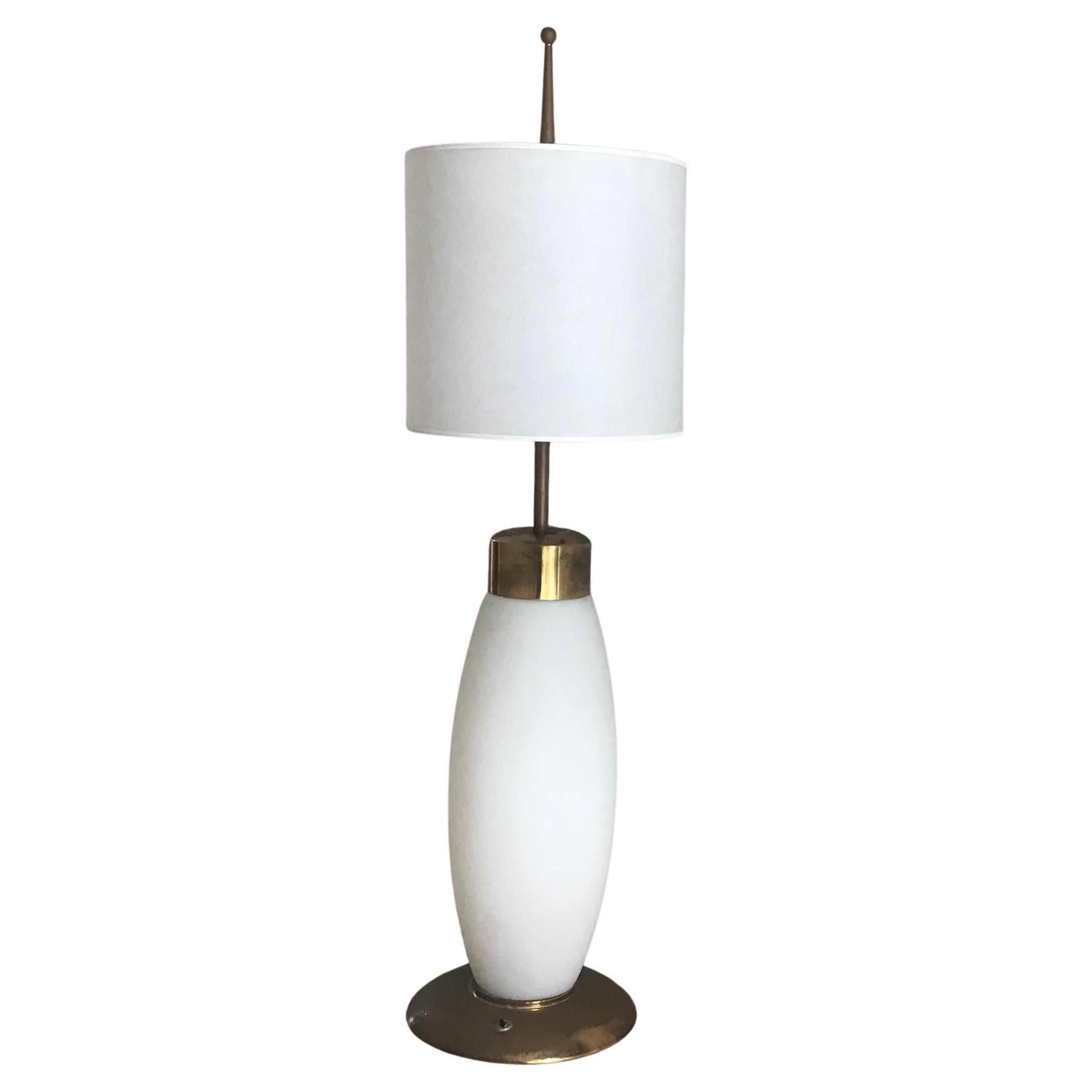 Table Lamp Brass Opaline Glass 1950 Italy