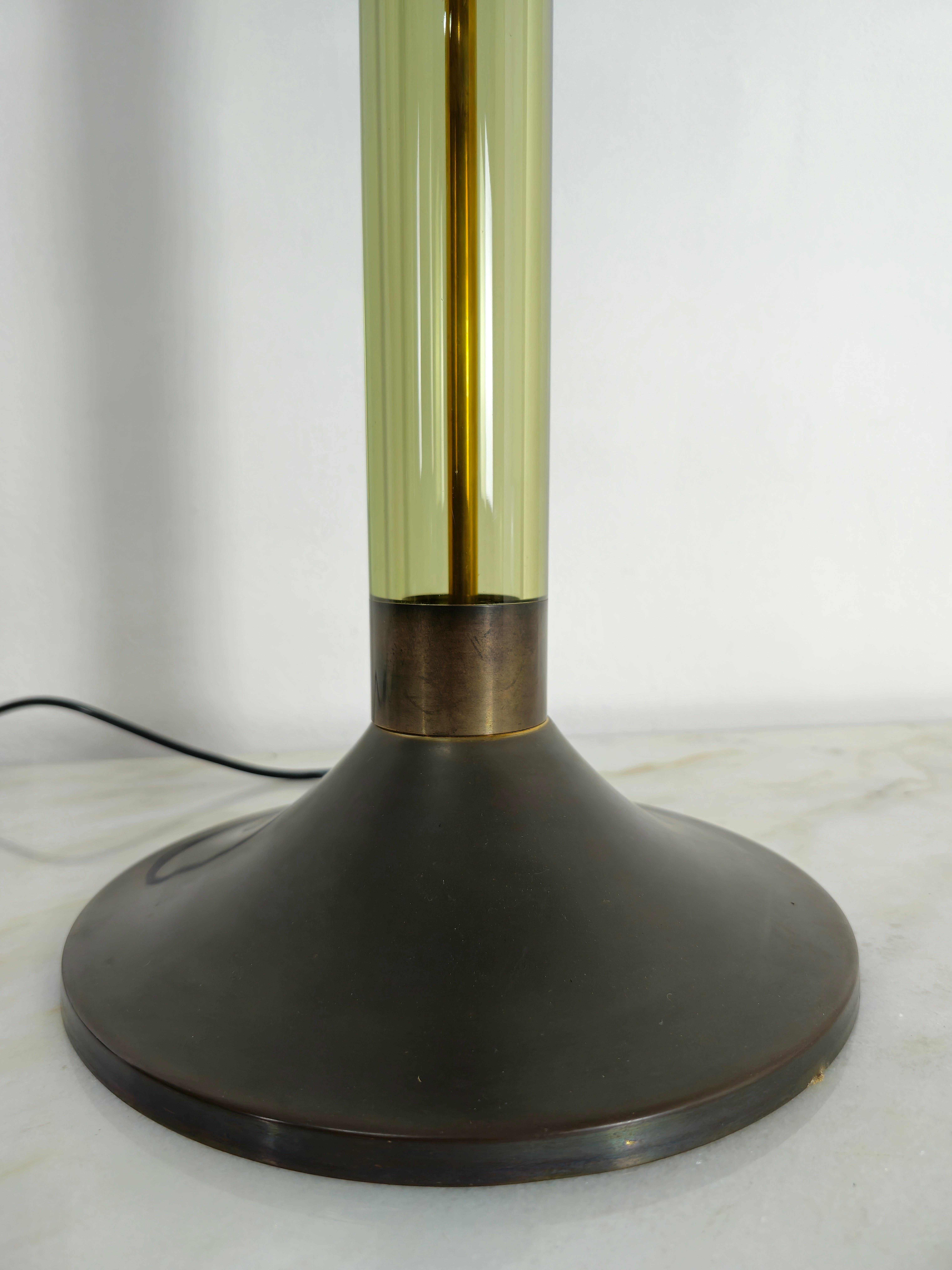 Table lamp Brass Plexiglass Fabric Midcentury Italian Design 1960s For Sale 6