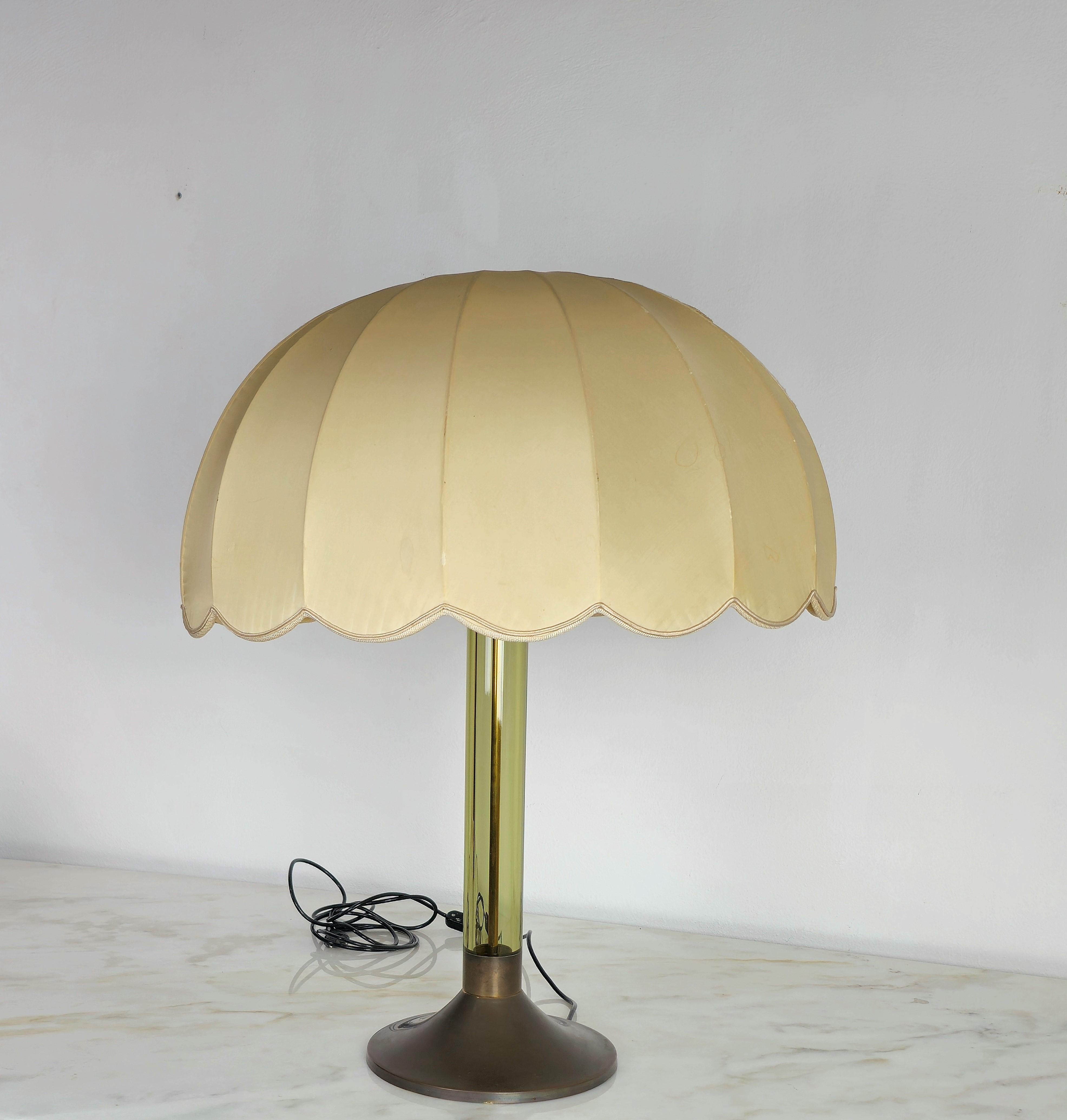 20th Century Table lamp Brass Plexiglass Fabric Midcentury Italian Design 1960s For Sale