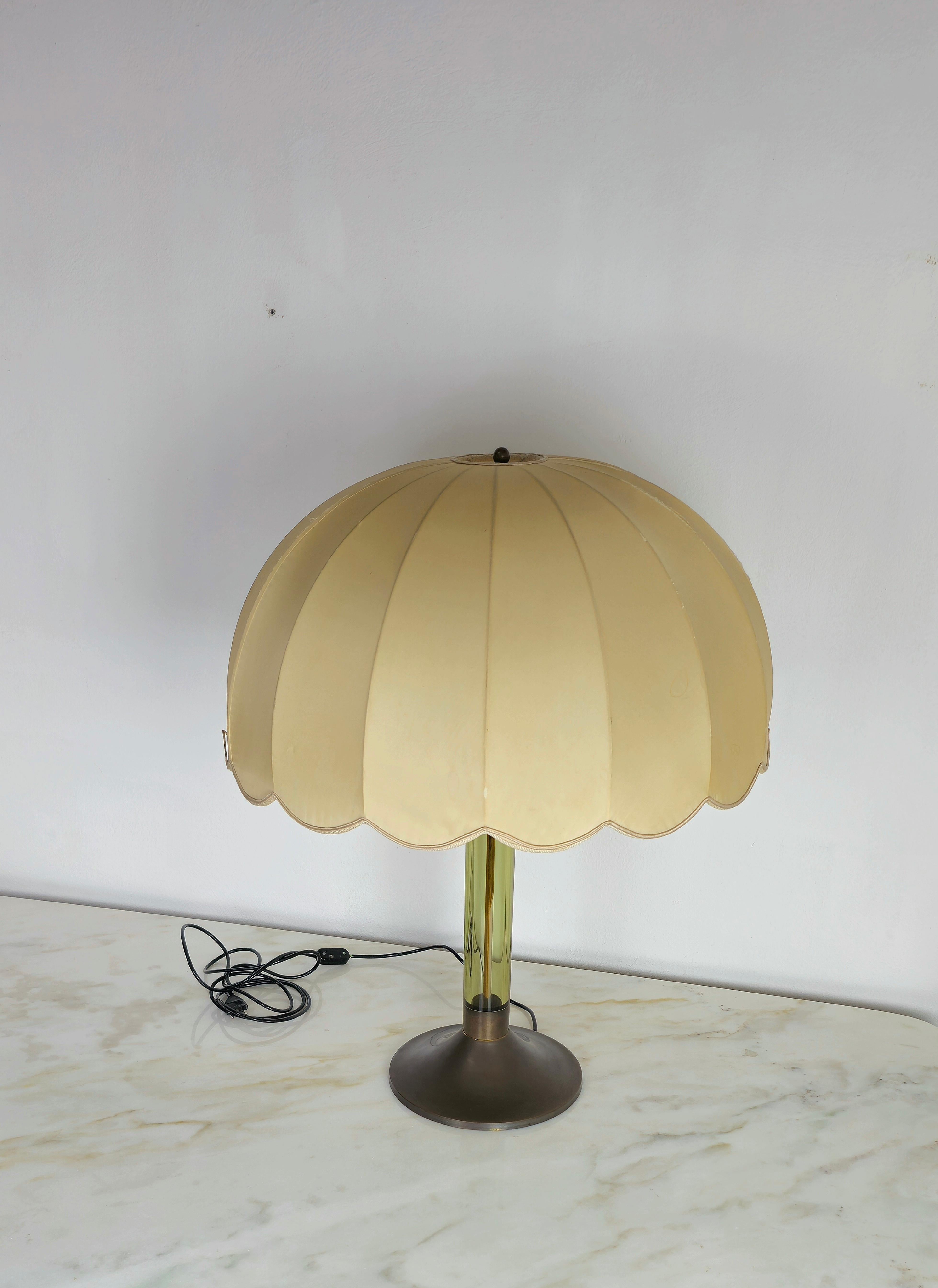Table lamp Brass Plexiglass Fabric Midcentury Italian Design 1960s 2