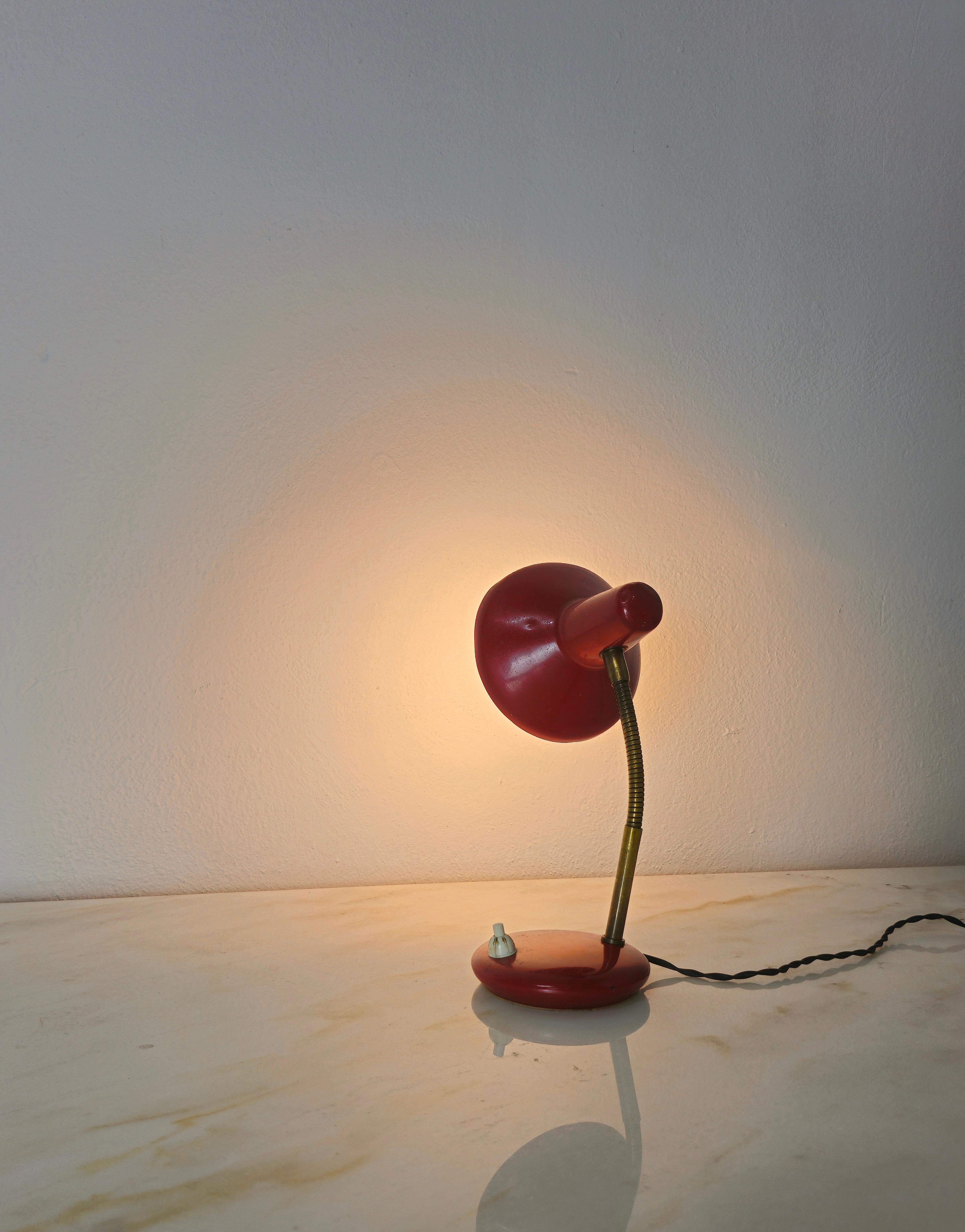 Table Lamp Brass Red Aluminum Adjustable Midcentury Modern Italian Design 1950s For Sale 1