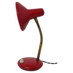 Vintage Table Lamp Brass Red Aluminum Adjustable Midcentury Modern Italian Design 1950s