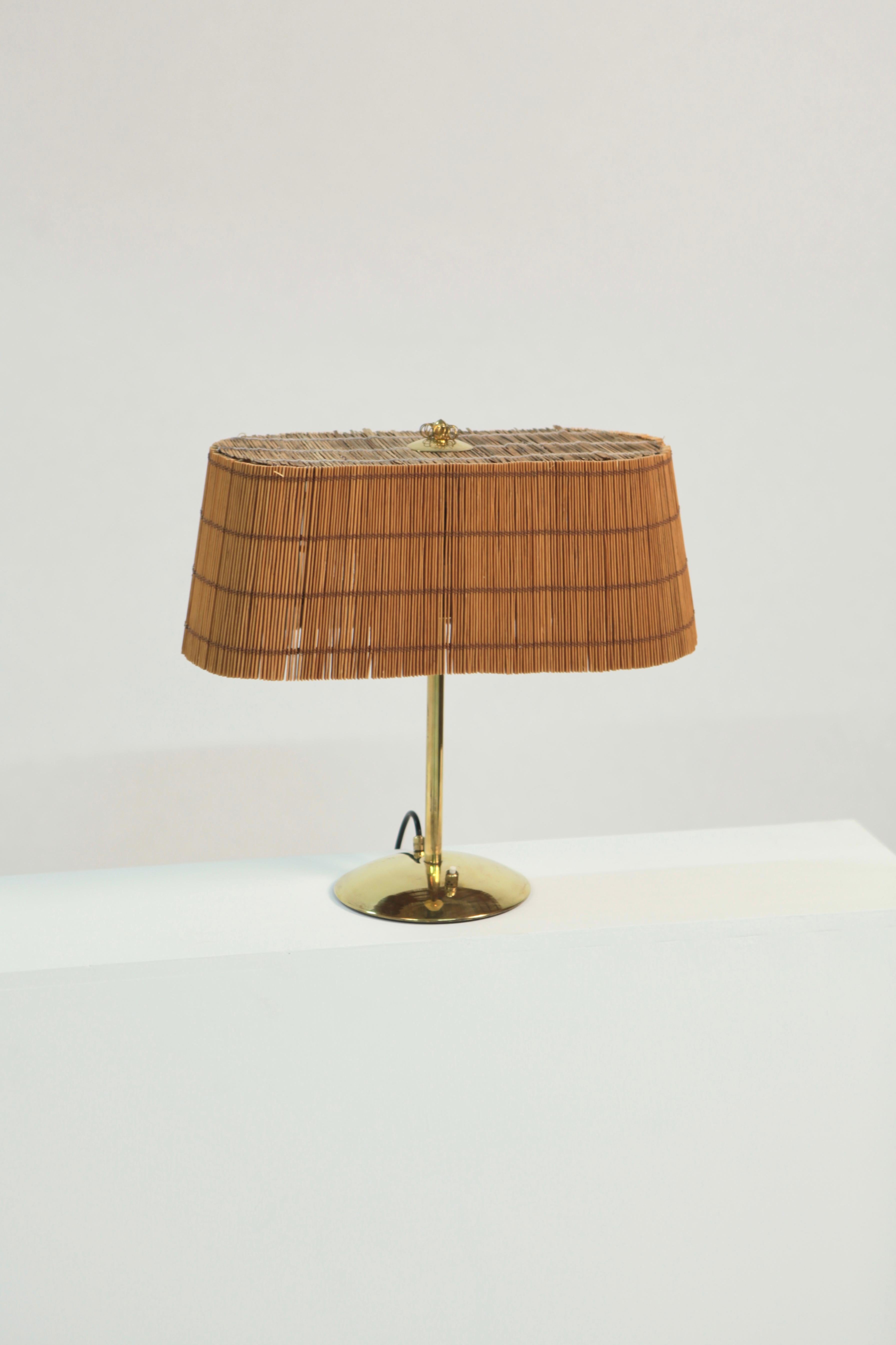 Table Lamp, Brass and Shade Made of Splints, Lasipaino Oy, Finland, 1940s 1