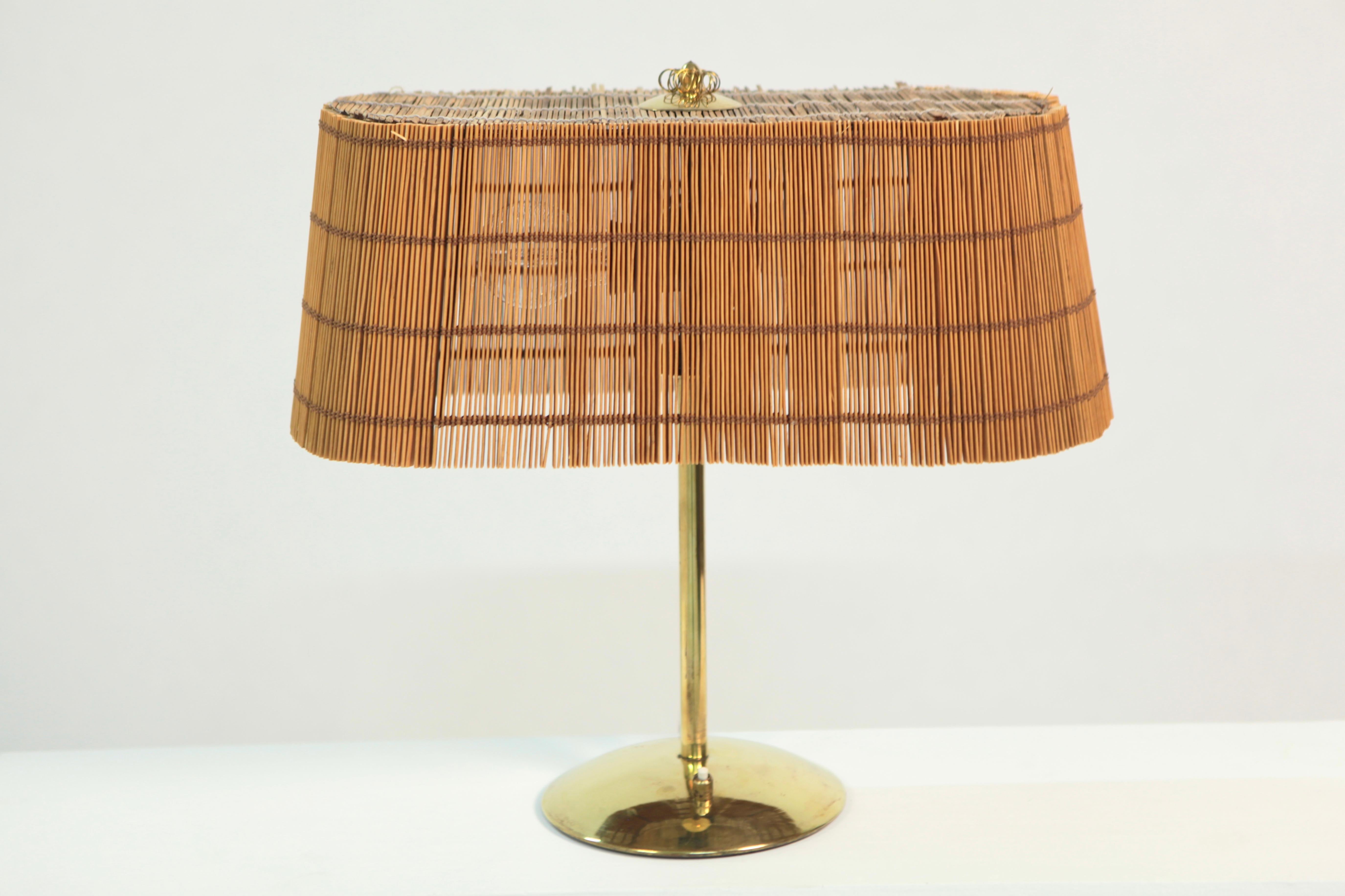 Table Lamp, Brass and Shade Made of Splints, Lasipaino Oy, Finland, 1940s 2