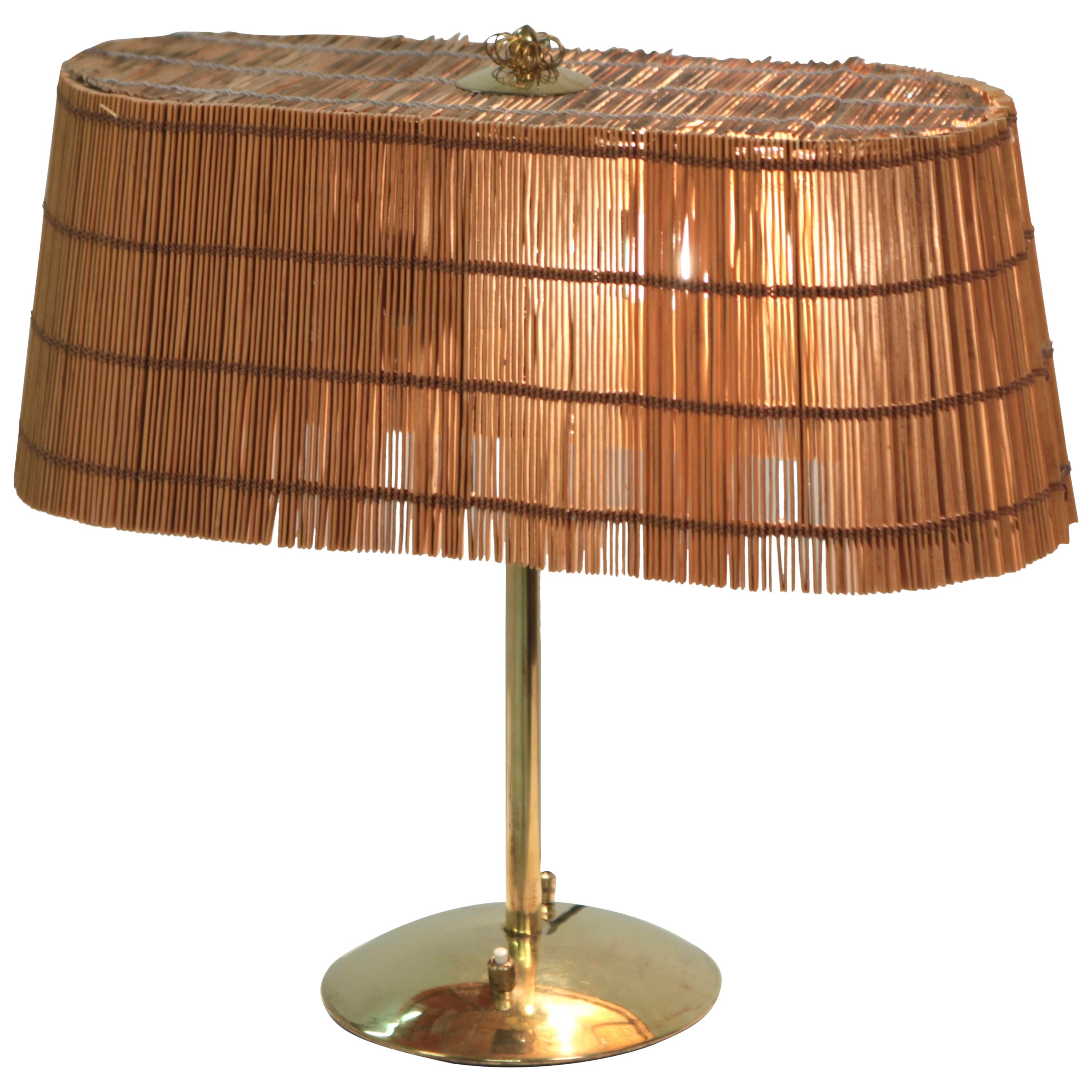 Table Lamp, Brass and Shade Made of Splints, Lasipaino Oy, Finland, 1940s