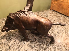 Table Lamp Bronze with Wild Boar Figure German Black Forest