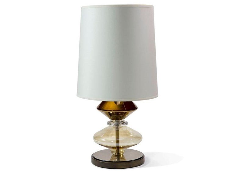 Table Lamp Bronzed or Chromed Metal Frame Amber or Smoked Glass Pyrex Glass In New Condition For Sale In London, GB