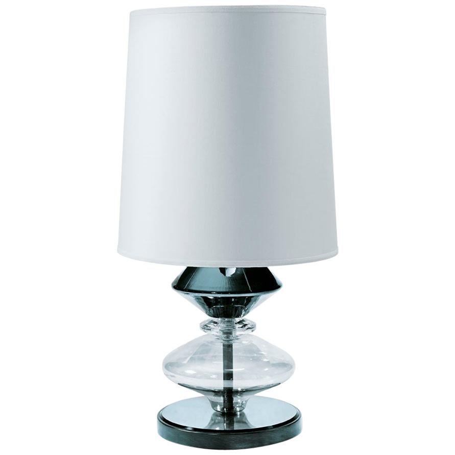 Lampe de bureau avec cadre en métal bronzé ou chromé, verre ambré ou verre fumé Pyrex Glass en vente