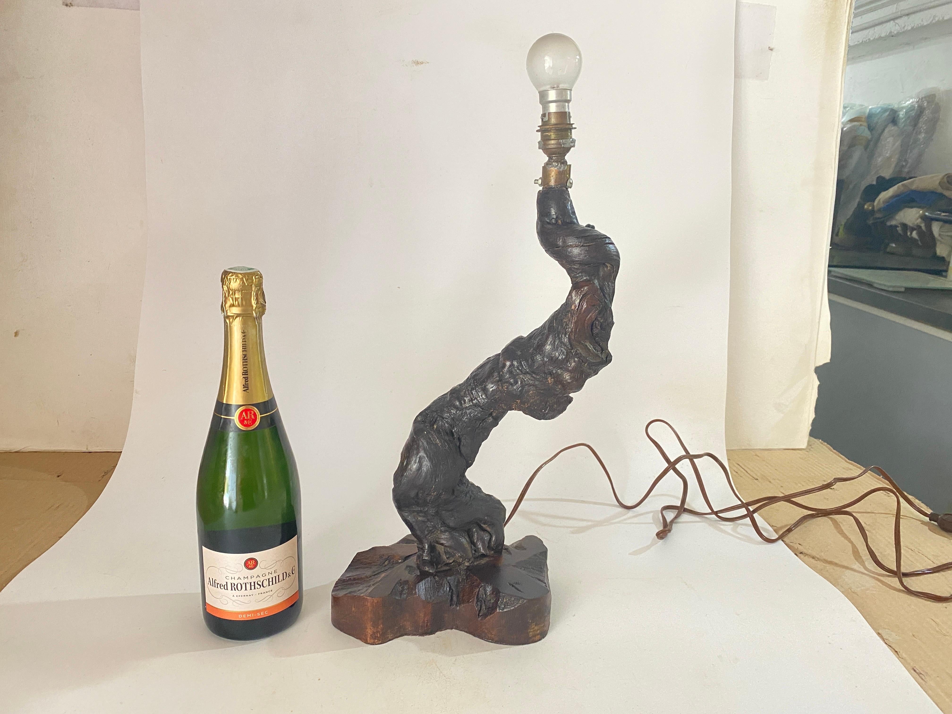French Table Lamp, Brutalist, Abstract Root Driftwood, Brown color France 20th Century For Sale