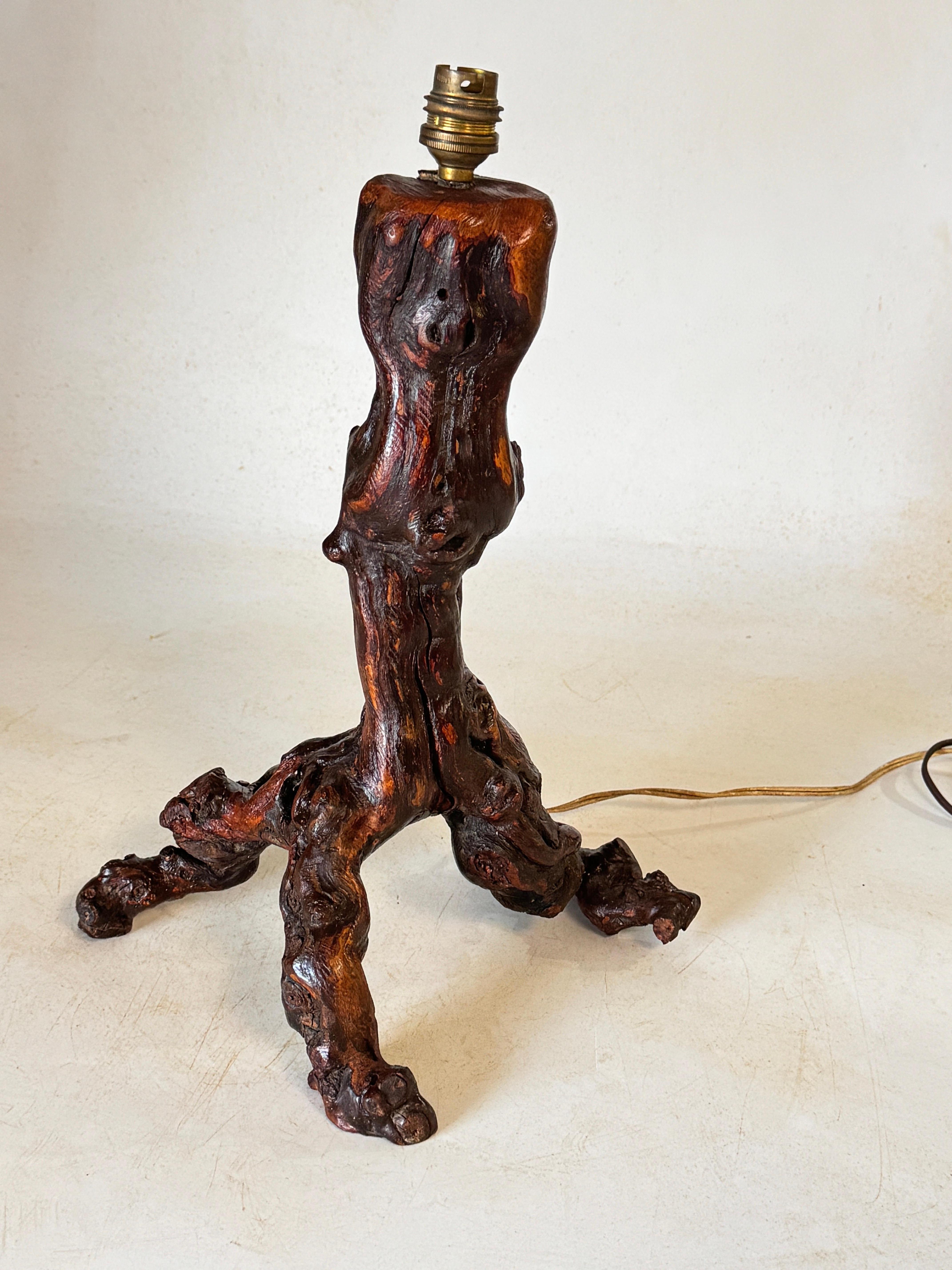 Table Lamp, Brutalist, Abstract Root Driftwood Brown color France 20th Century For Sale 5