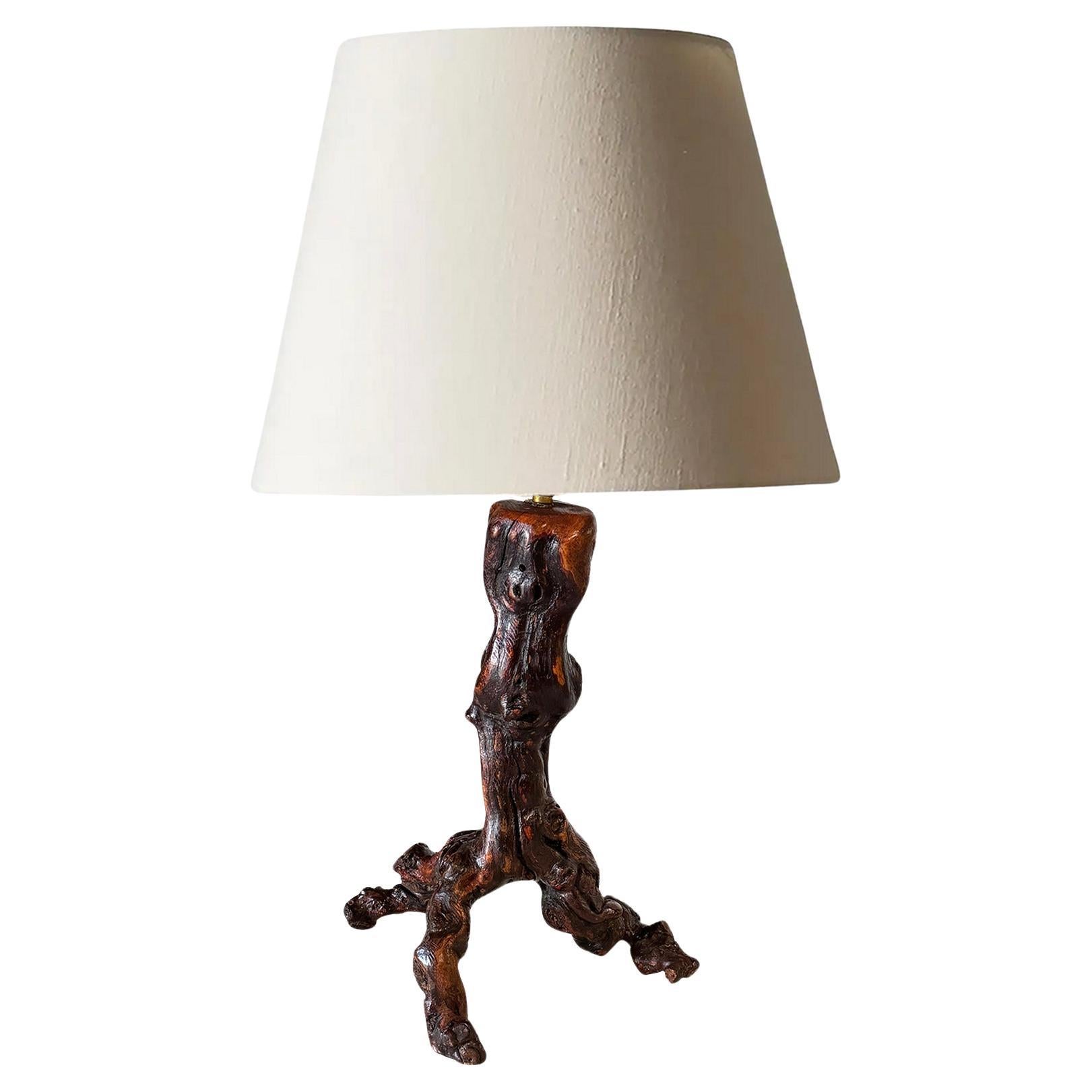 Table Lamp, Brutalist, Abstract Root Driftwood Brown color France 20th Century For Sale