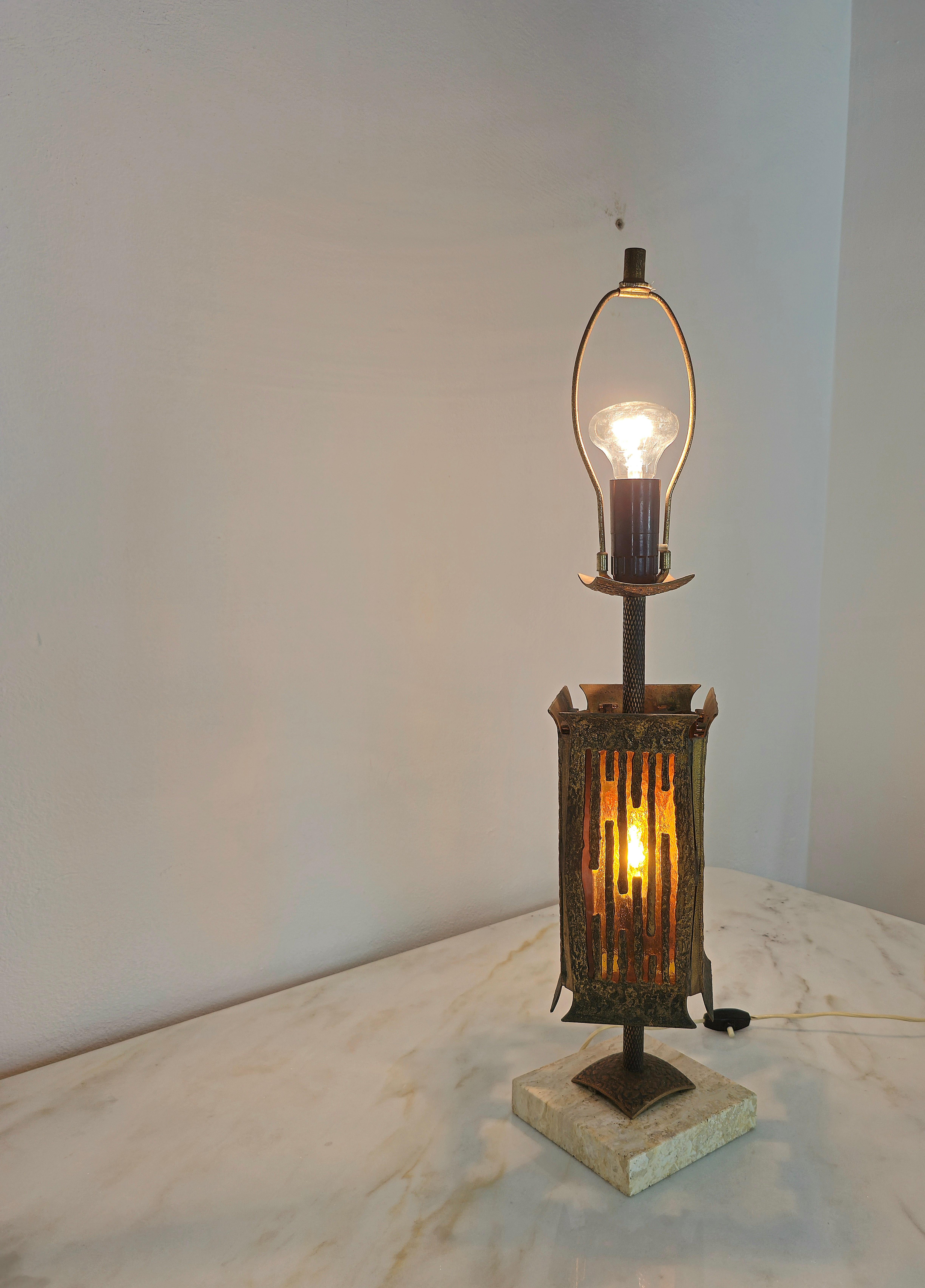 Table Lamp Brutalist Albano Poli for Poliarte Bronze Glass Midcentury Italy 1970 For Sale 5