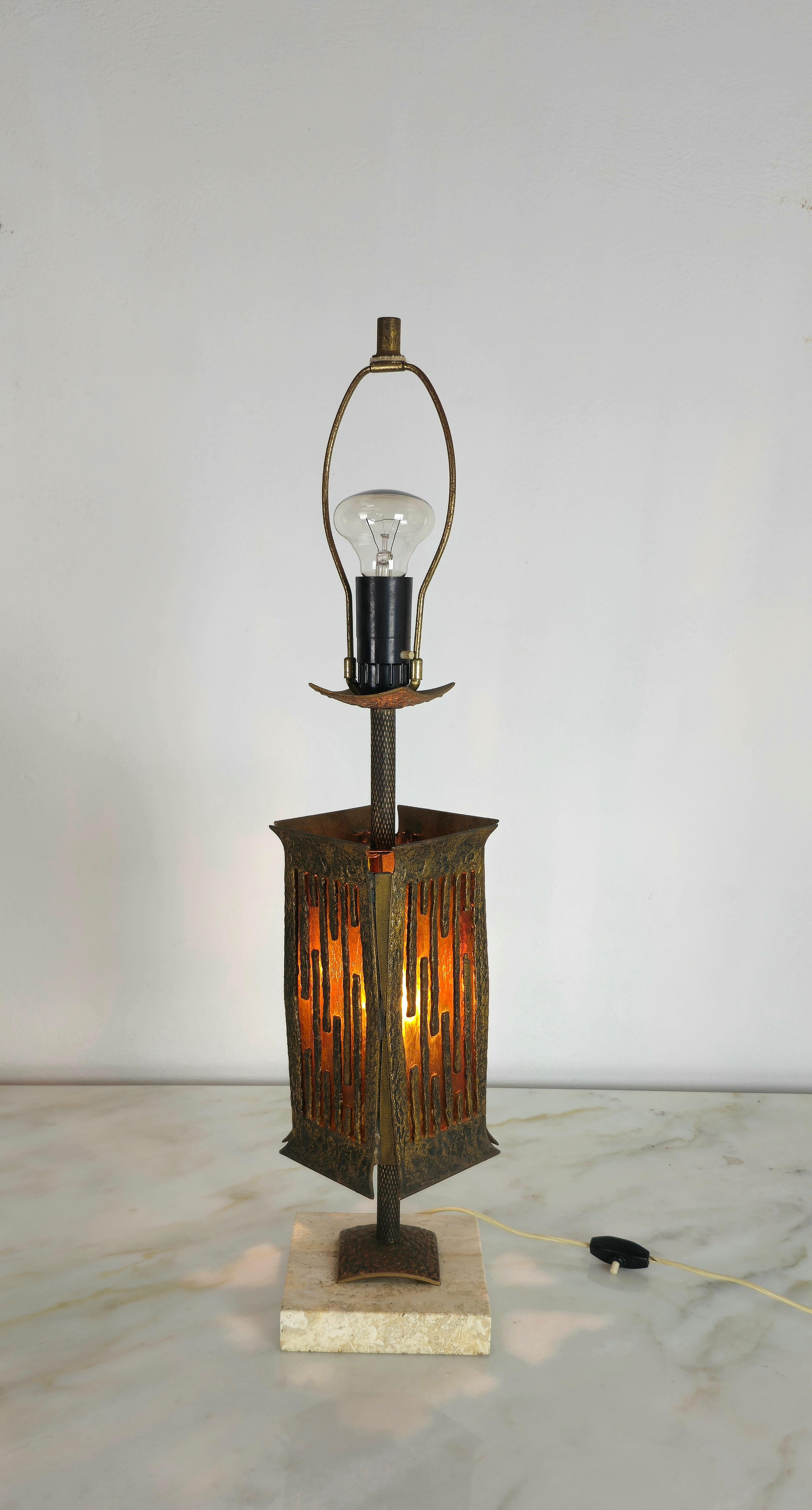 Table Lamp Brutalist Albano Poli for Poliarte Bronze Glass Midcentury Italy 1970 For Sale 6
