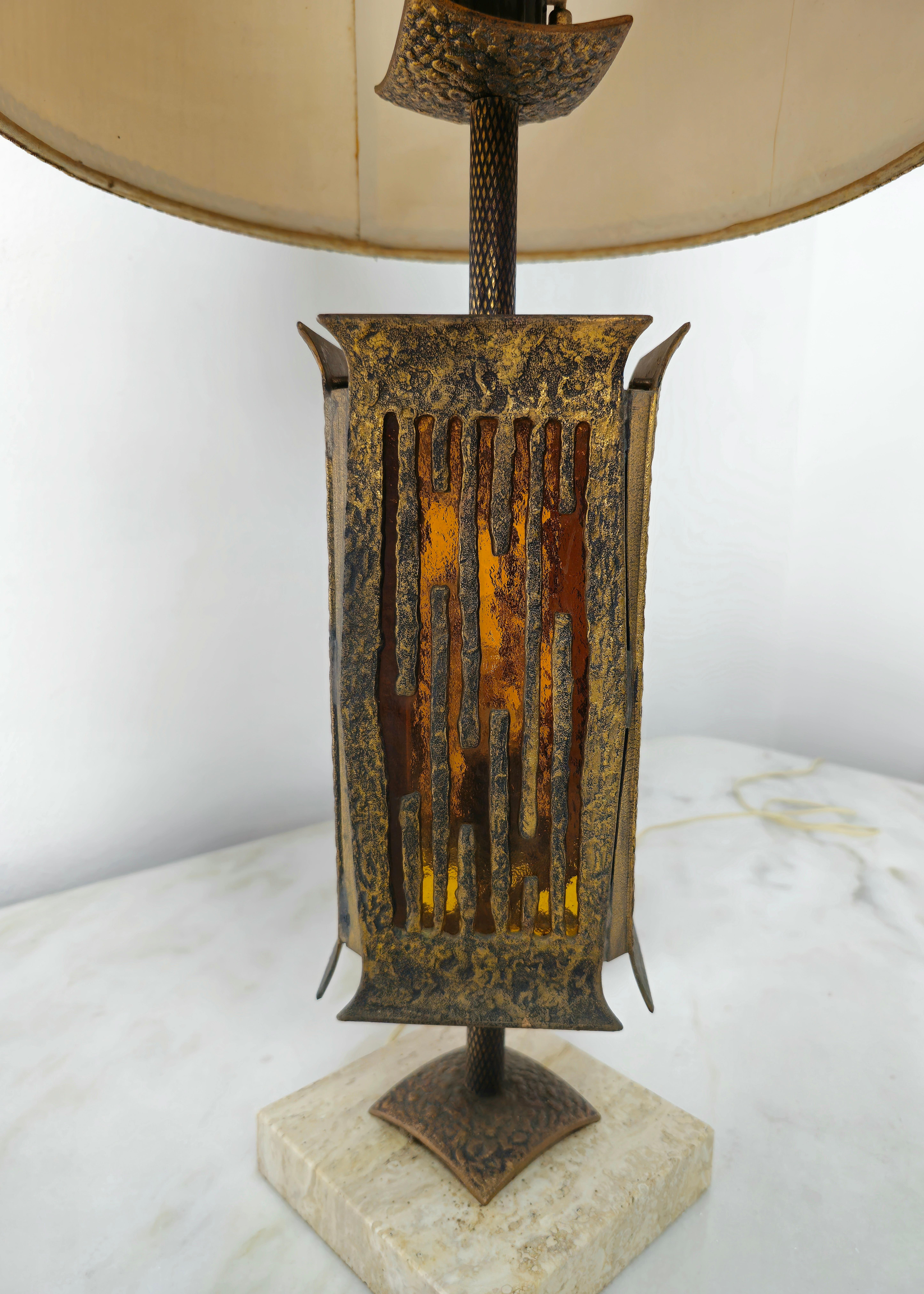 Table Lamp Brutalist Albano Poli for Poliarte Bronze Glass Midcentury Italy 1970 In Good Condition For Sale In Palermo, IT