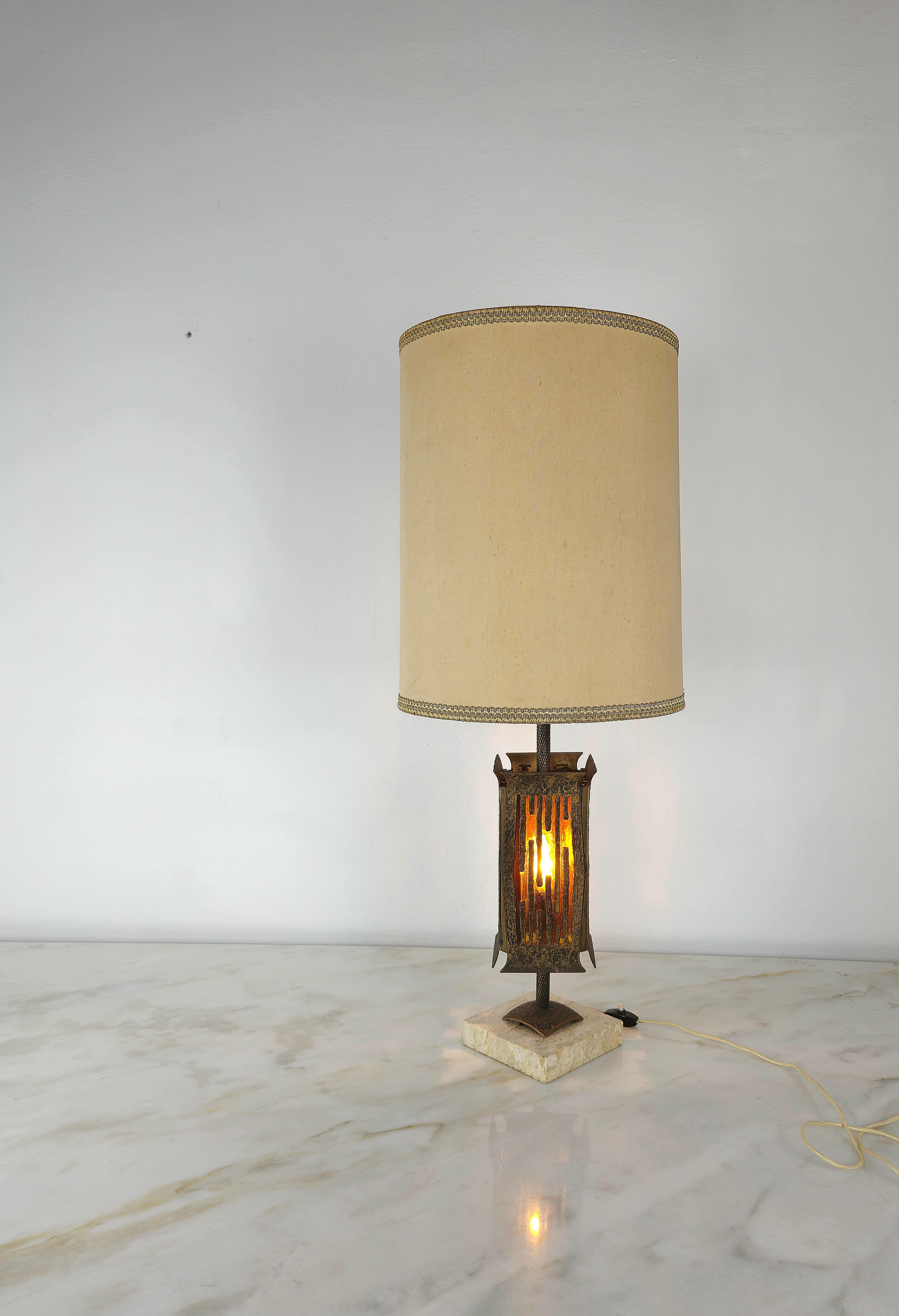 20th Century Table Lamp Brutalist Albano Poli for Poliarte Bronze Glass Midcentury Italy 1970 For Sale