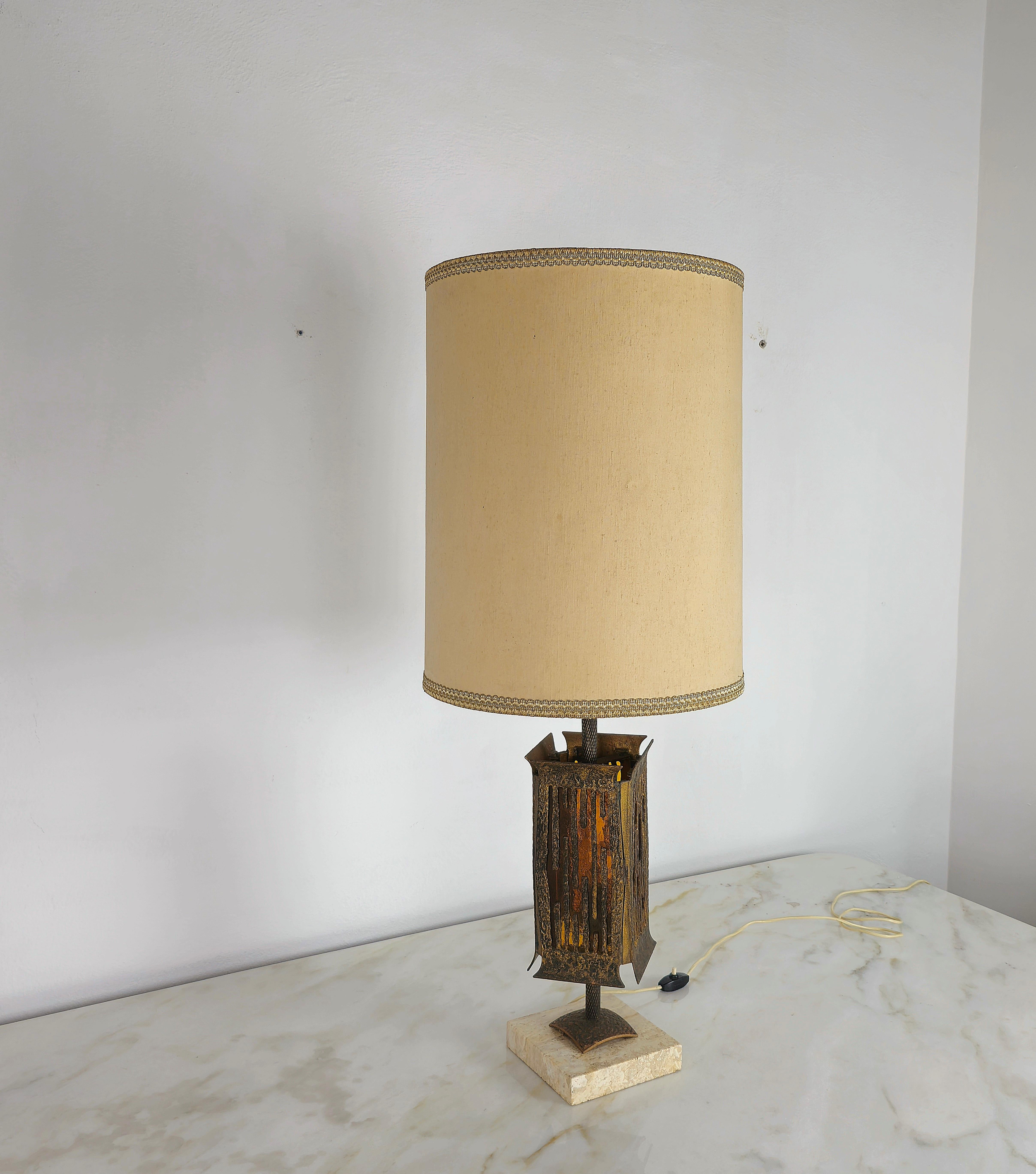 Marble Table Lamp Brutalist Albano Poli for Poliarte Bronze Glass Midcentury Italy 1970 For Sale