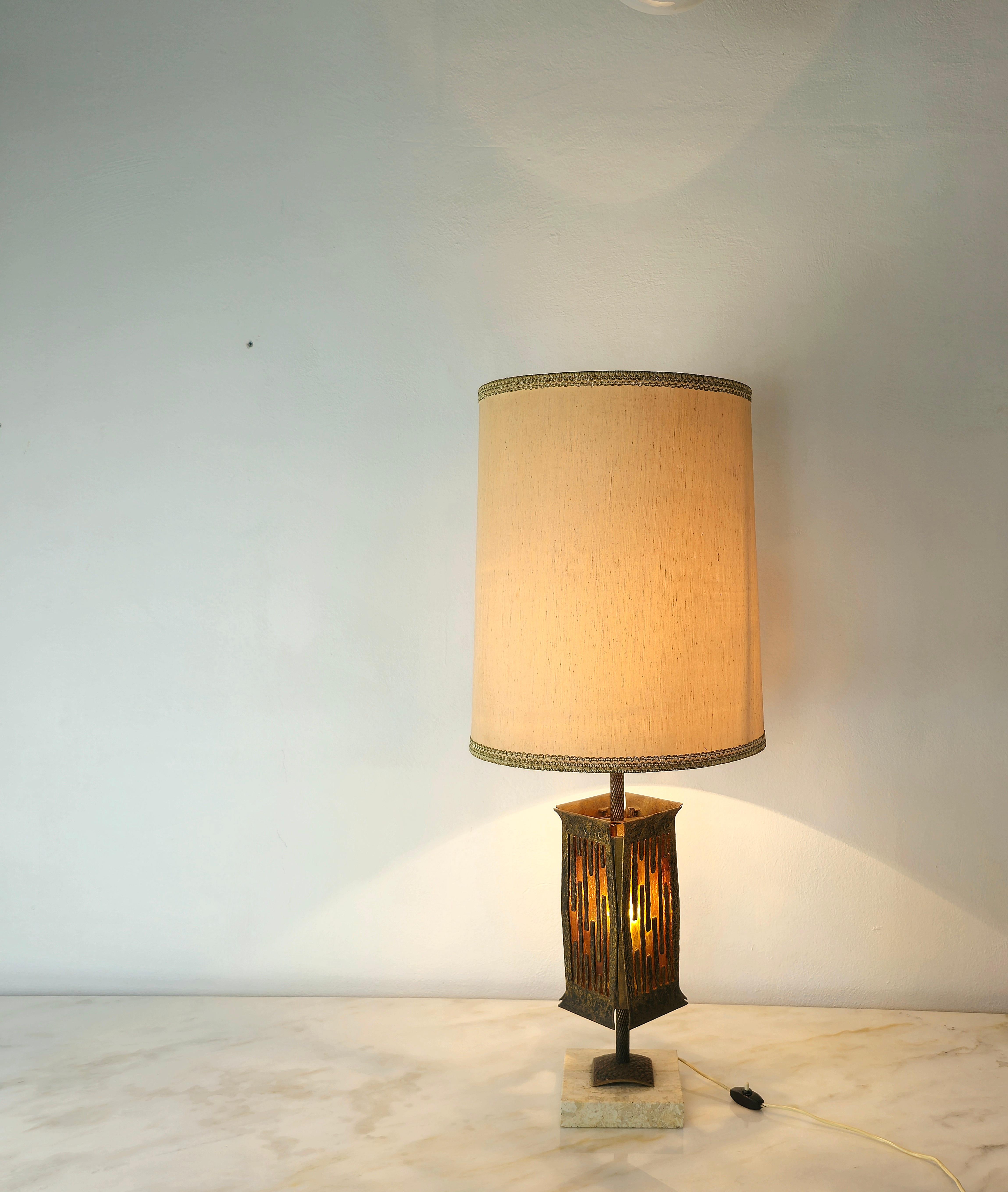 Table Lamp Brutalist Albano Poli for Poliarte Bronze Glass Midcentury Italy 1970 For Sale 1