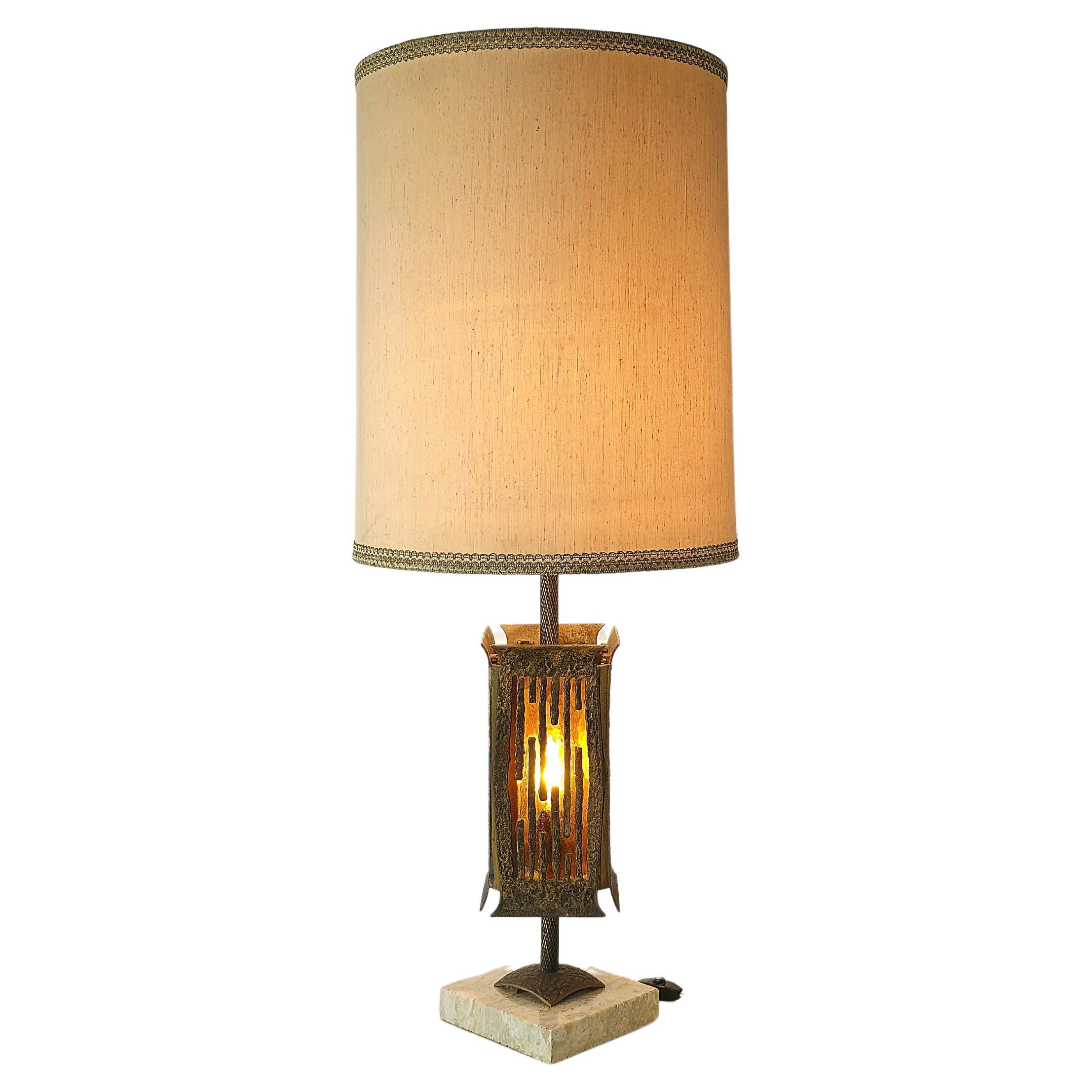 Table Lamp Brutalist Albano Poli for Poliarte Bronze Glass Midcentury Italy 1970 For Sale