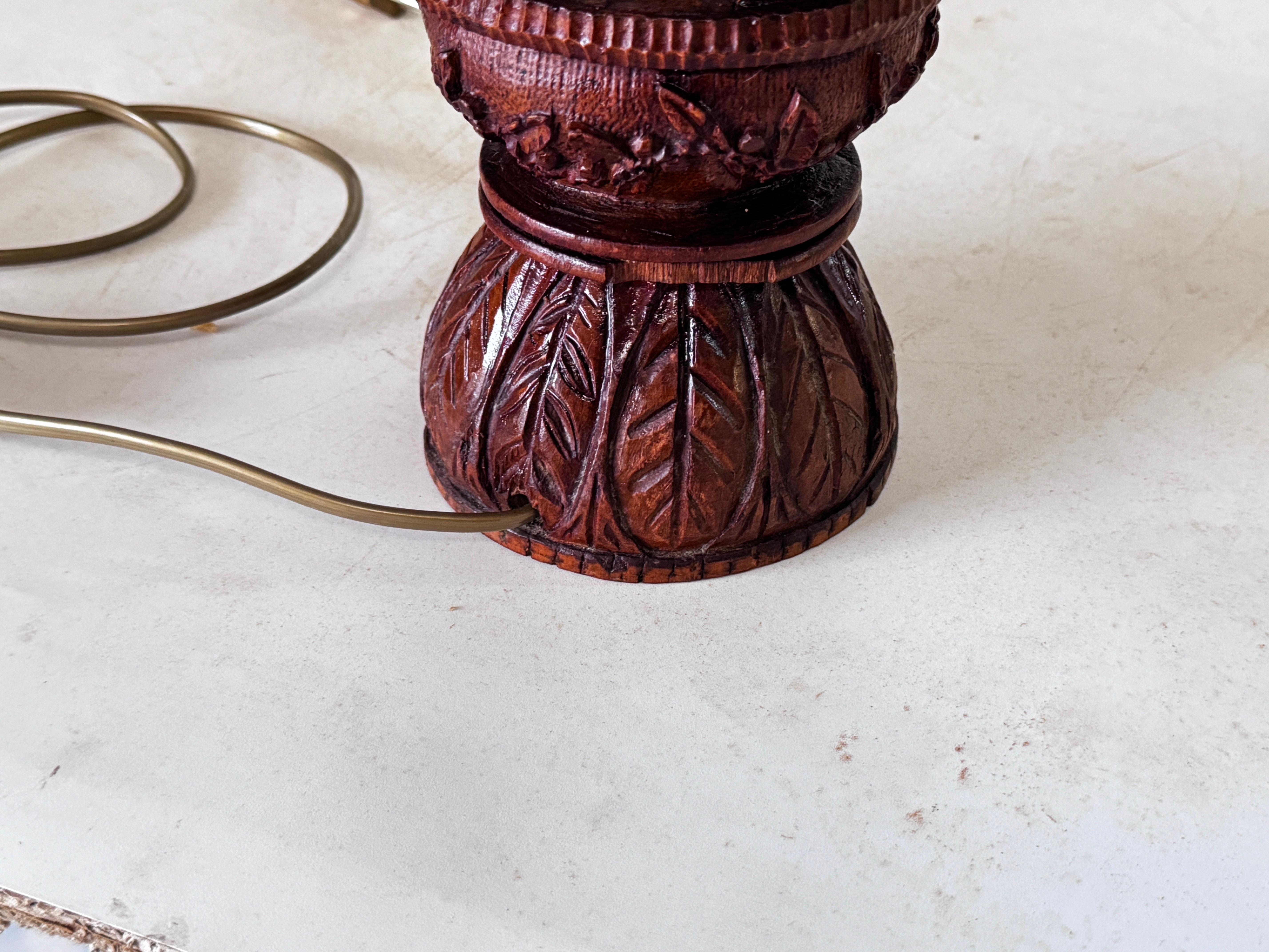 Table Lamp, Brutalist wood, Brown color France 20th Century In Good Condition For Sale In Auribeau sur Siagne, FR