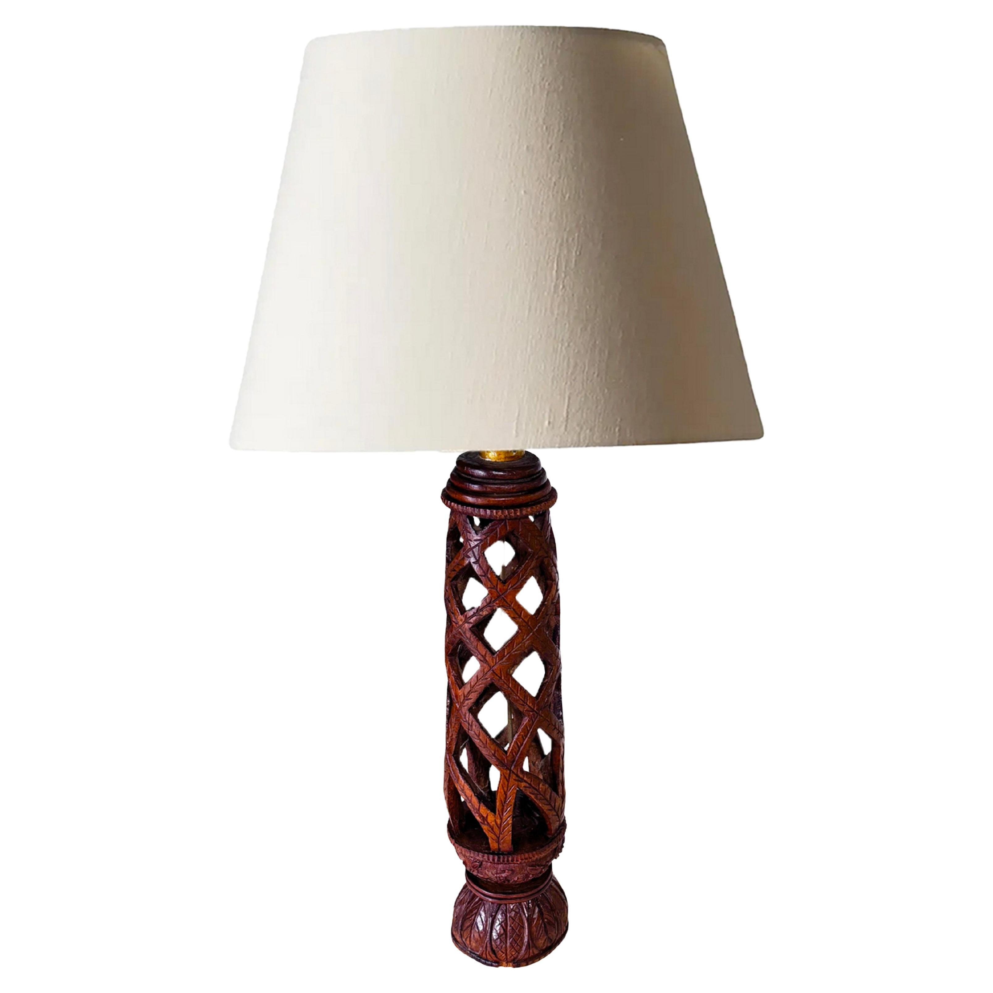 Table Lamp, Brutalist wood, Brown color France 20th Century