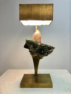 Lampe de bureau Ado Chale datant d'environ 1965, en cristal de roche et tourmaline