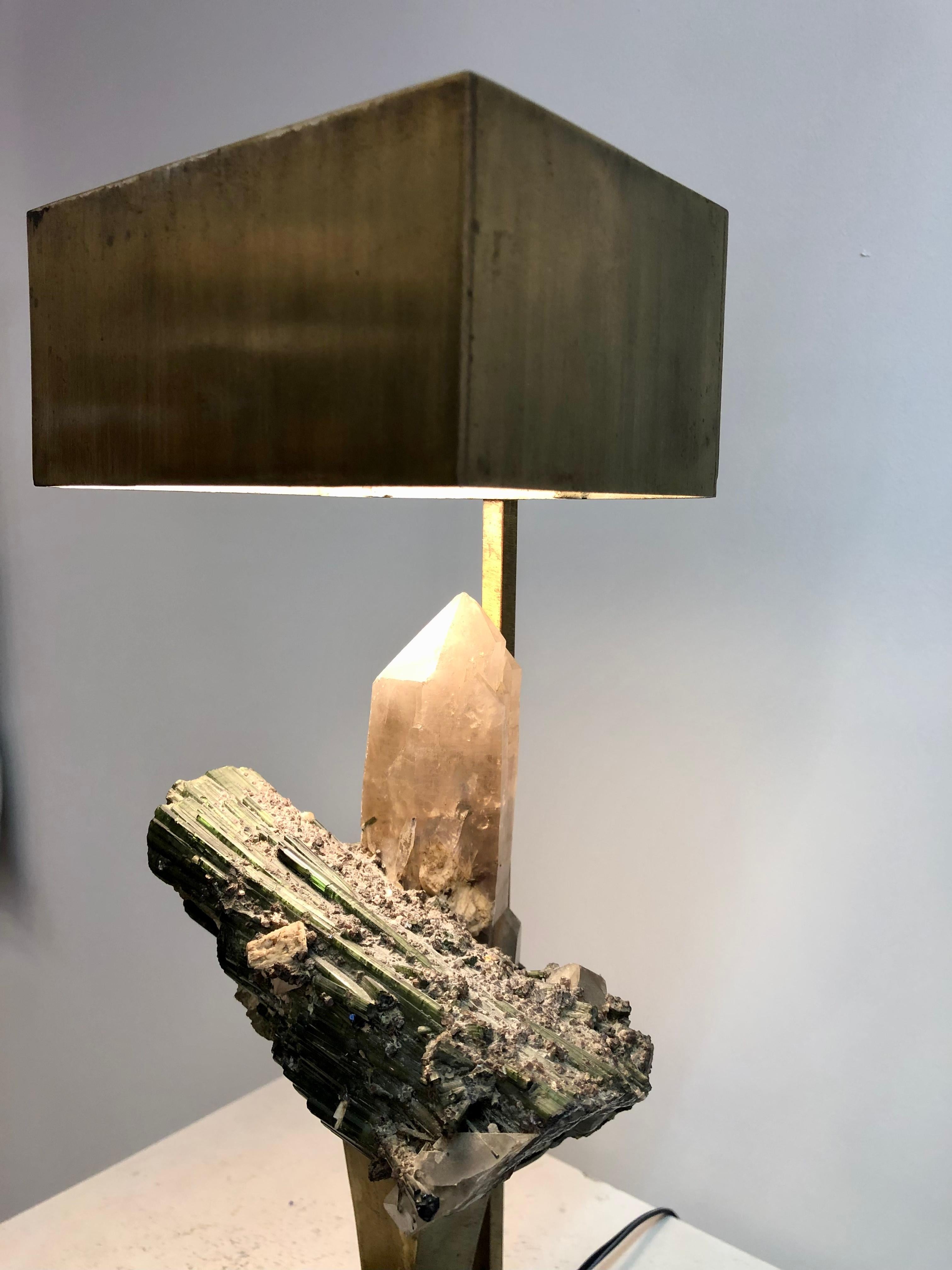 Belgian Table Lamp by Ado Chale circa 1965 with Rock Crystal and Tourmaline