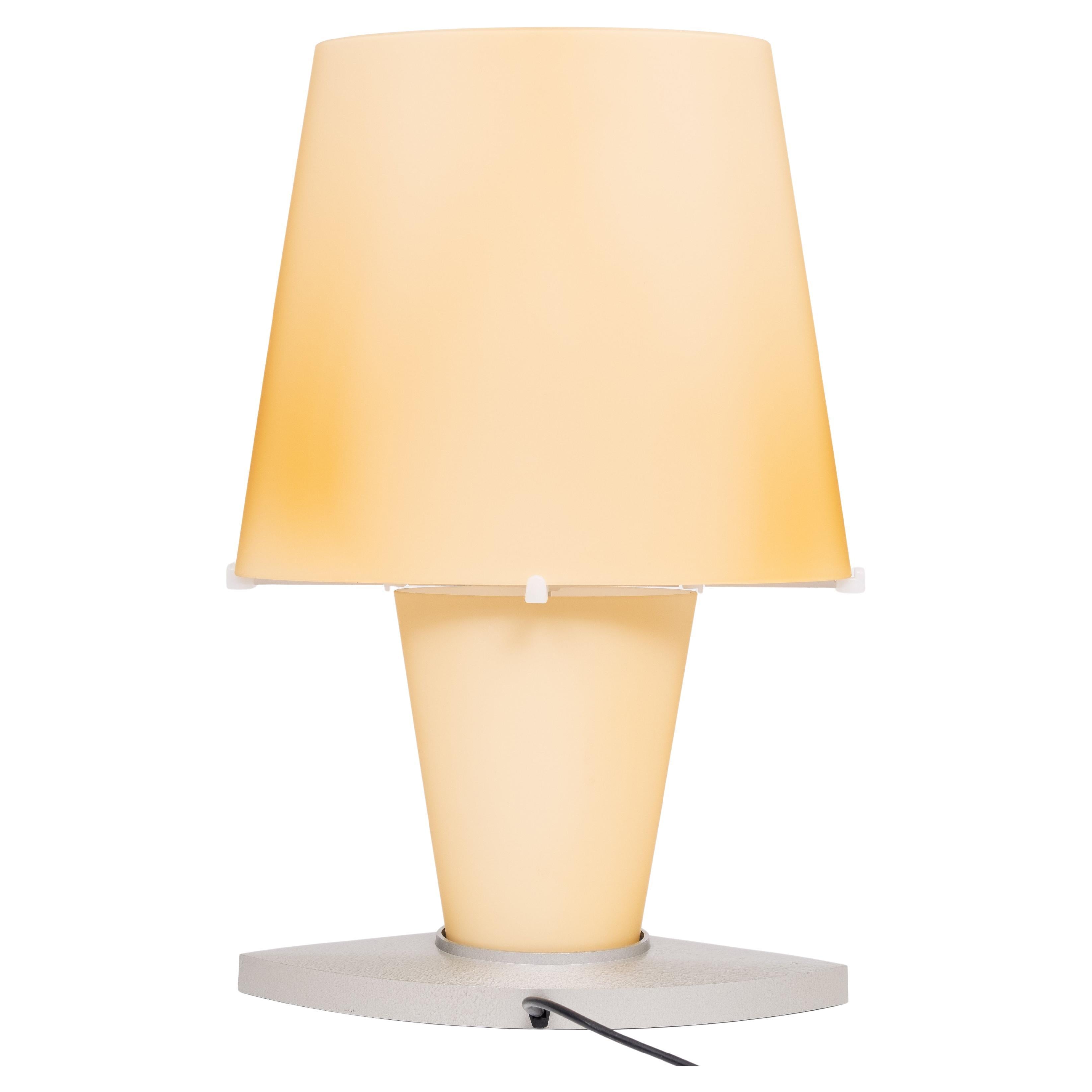 Daniela Puppa (1947) for Fontana Arte, table lamp model 2850, 
Aluminum and yellow sandblasted glass,
circa 1990, Italy. 
Signed . Very good condition .  6 small bulbs needed . 
